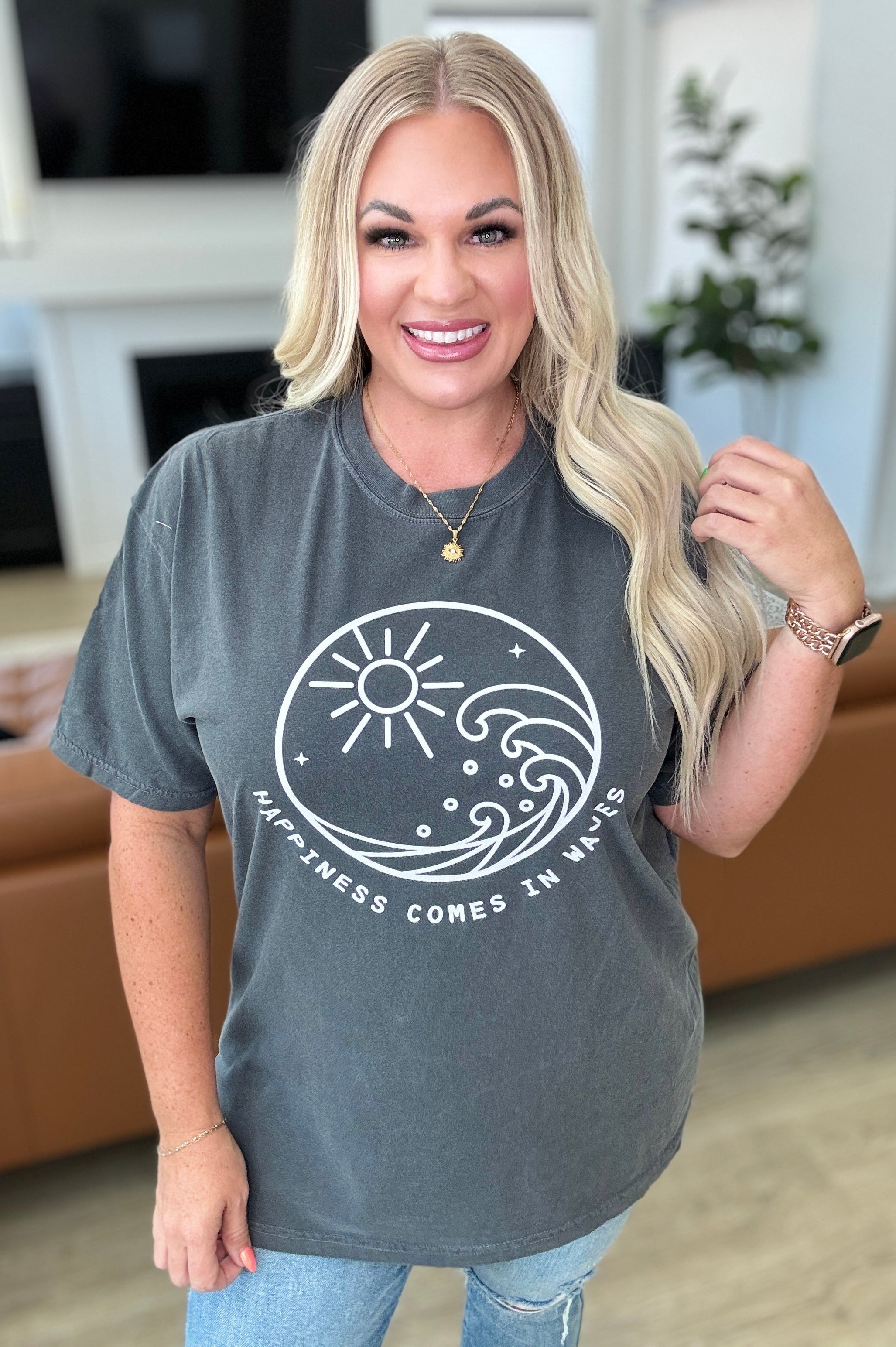 Happiness Comes in Waves Tee-Tops-Stay Foxy Boutique, Florissant, Missouri