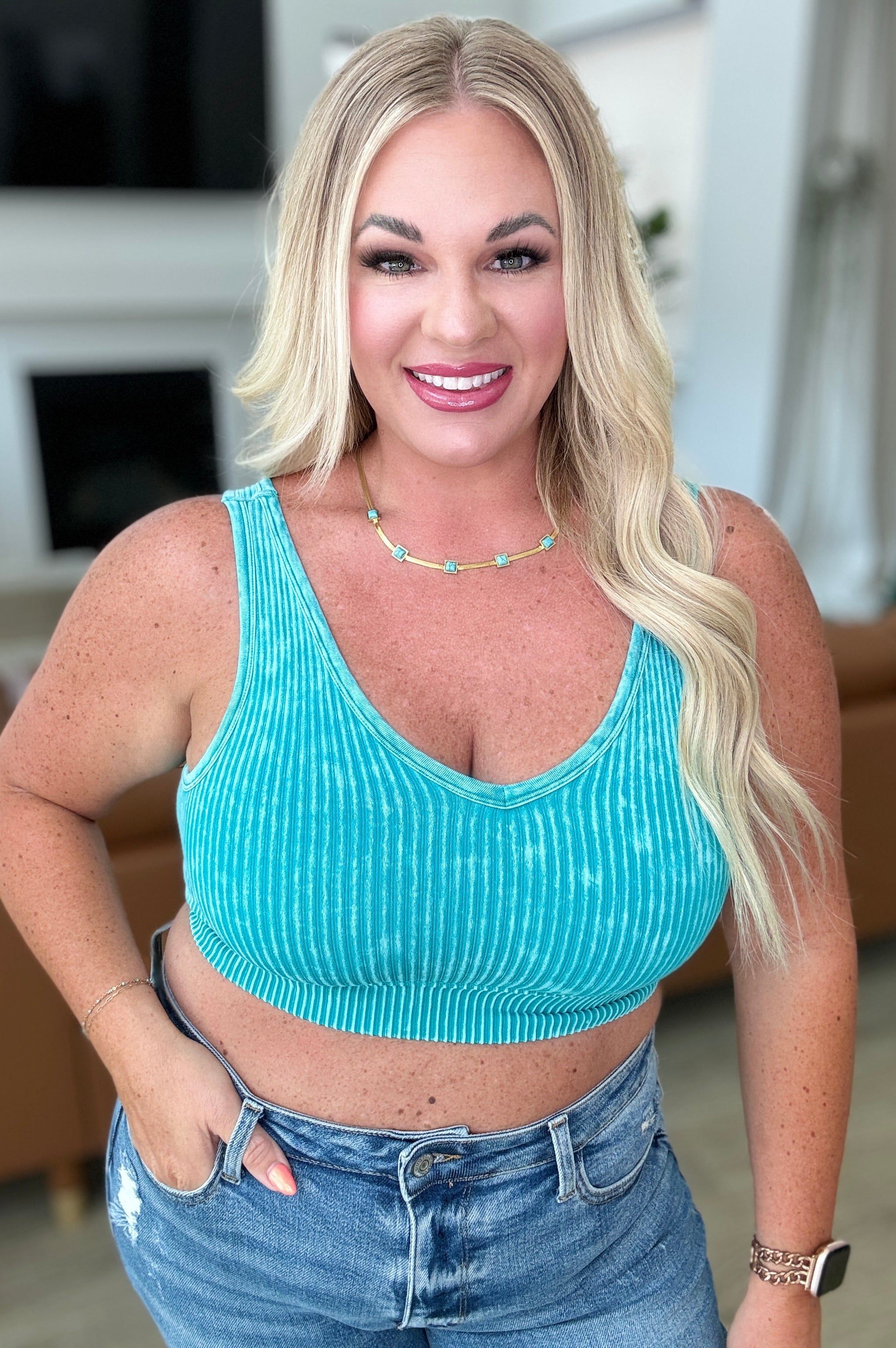 When and Where Reversible Ribbed Cropped Tank in Light Teal-Athleisure-Stay Foxy Boutique, Florissant, Missouri