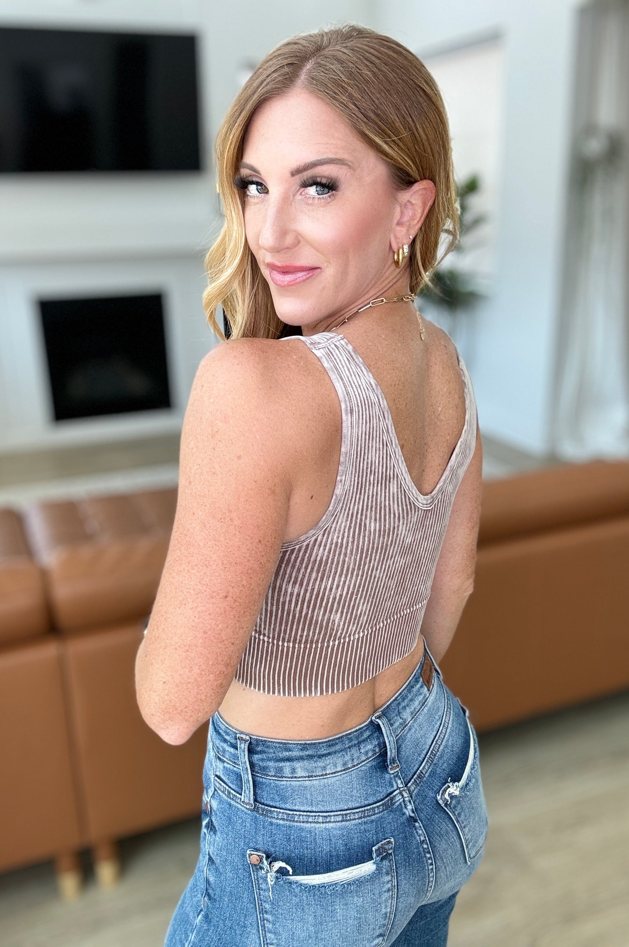 When and Where Reversible Ribbed Cropped Tank in Mocha-Athleisure-Stay Foxy Boutique, Florissant, Missouri