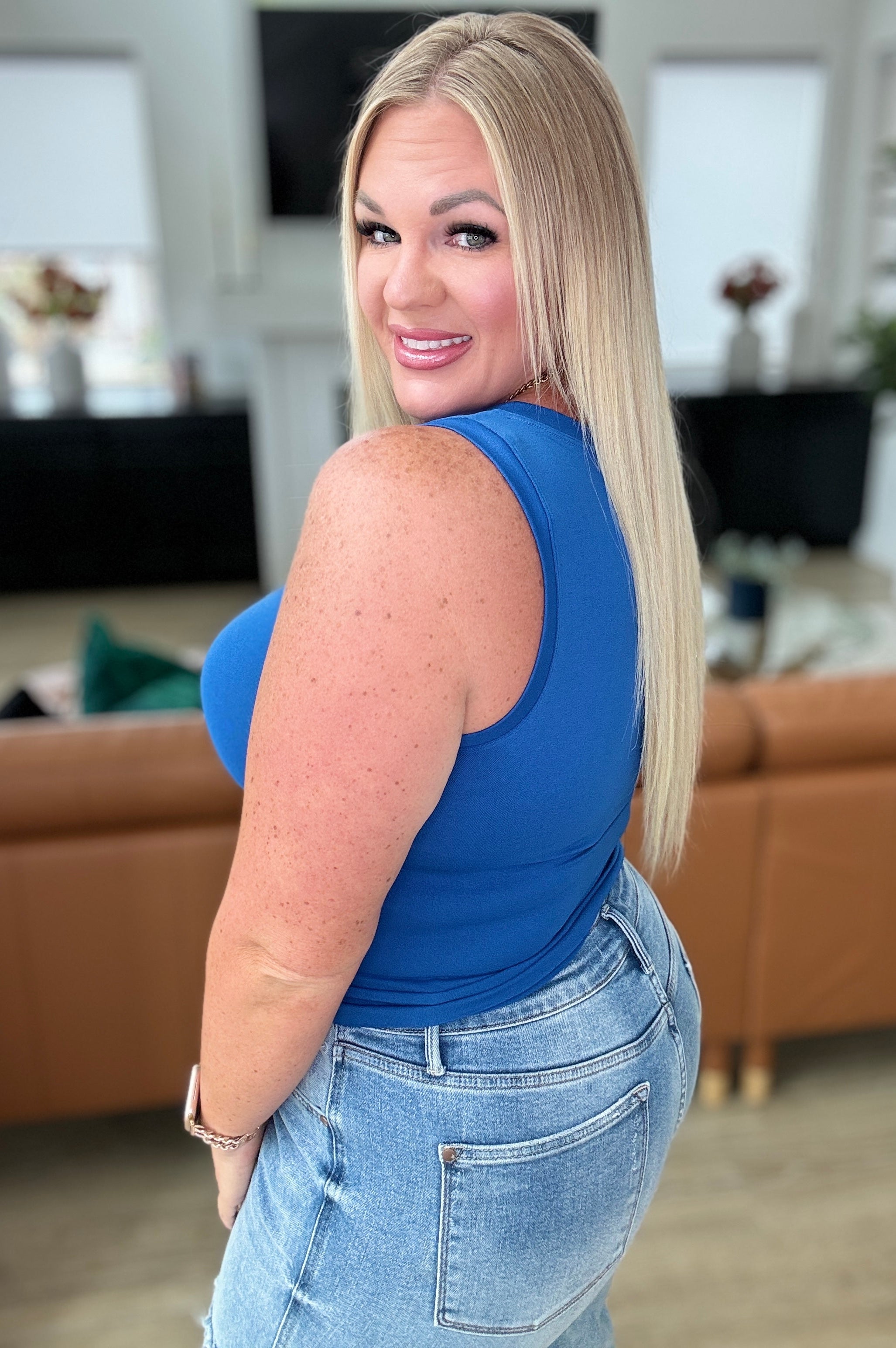 Gimmie! Gimmie! Gimmie! Longline Tank in Classic Blue-Tops-Stay Foxy Boutique, Florissant, Missouri