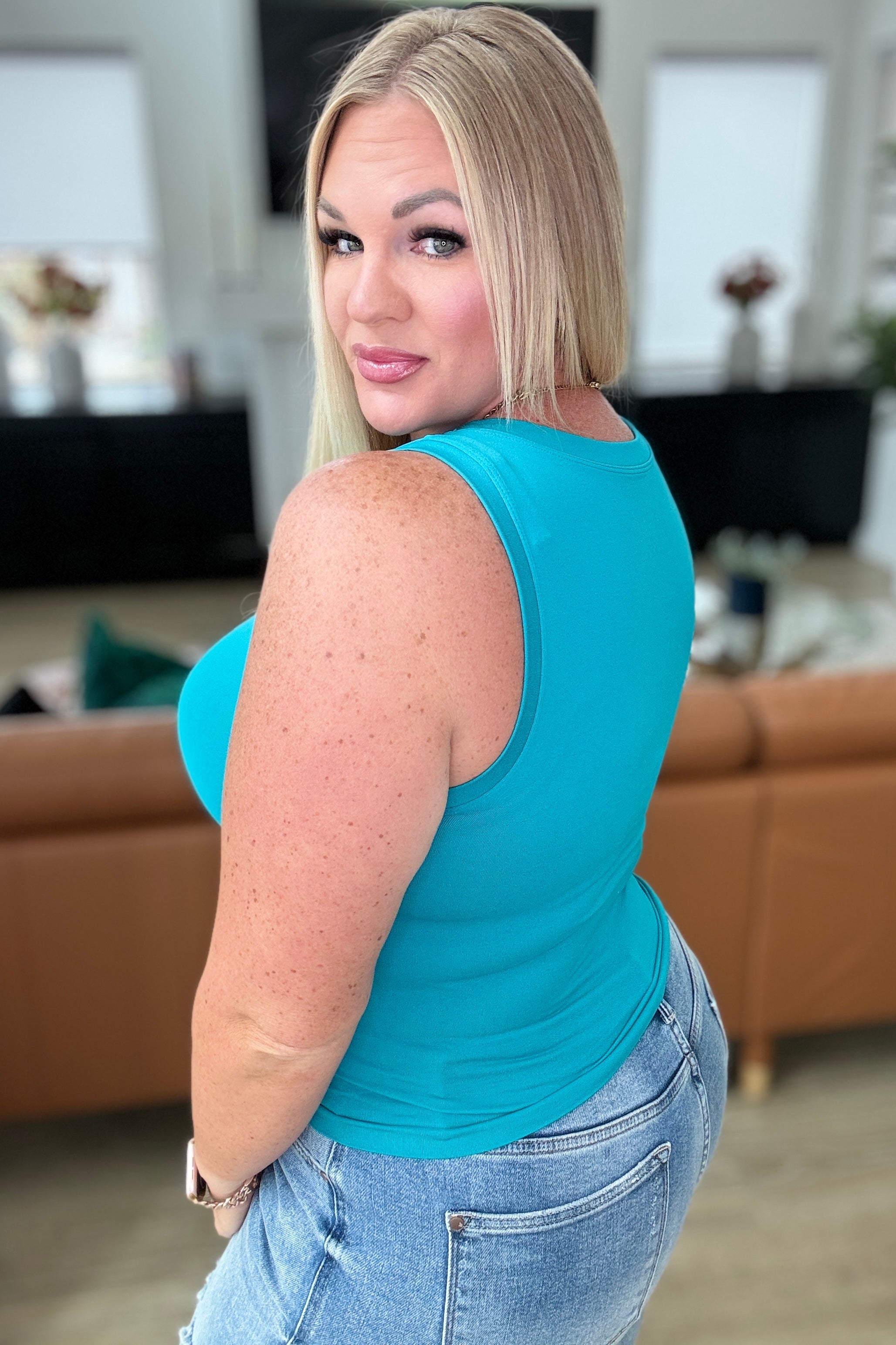 Gimmie! Gimmie! Gimmie! Longline Tank in Light Teal-Tops-Stay Foxy Boutique, Florissant, Missouri