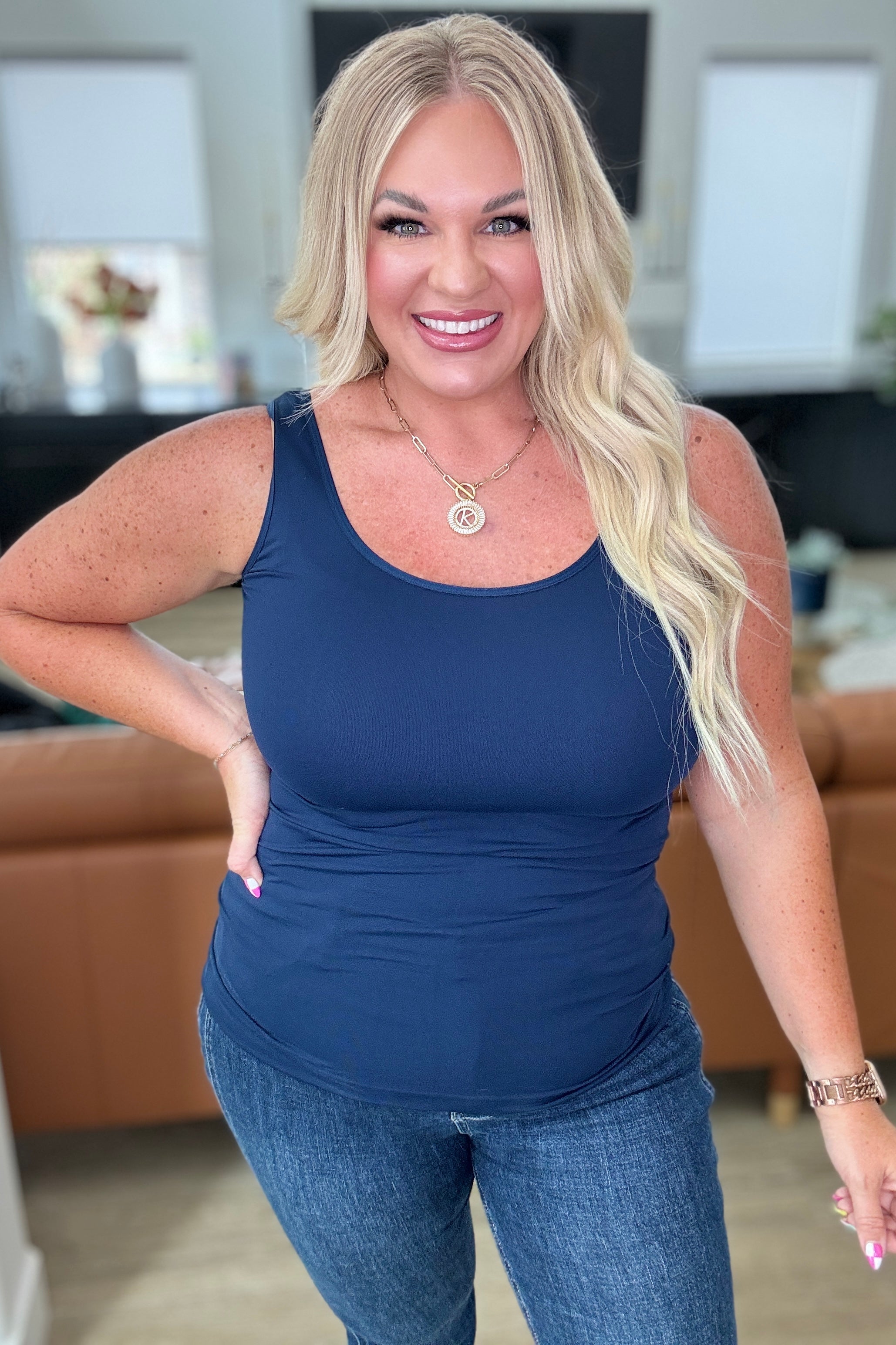 The Basics Reversible Longline Tank in Navy-Tops-Stay Foxy Boutique, Florissant, Missouri