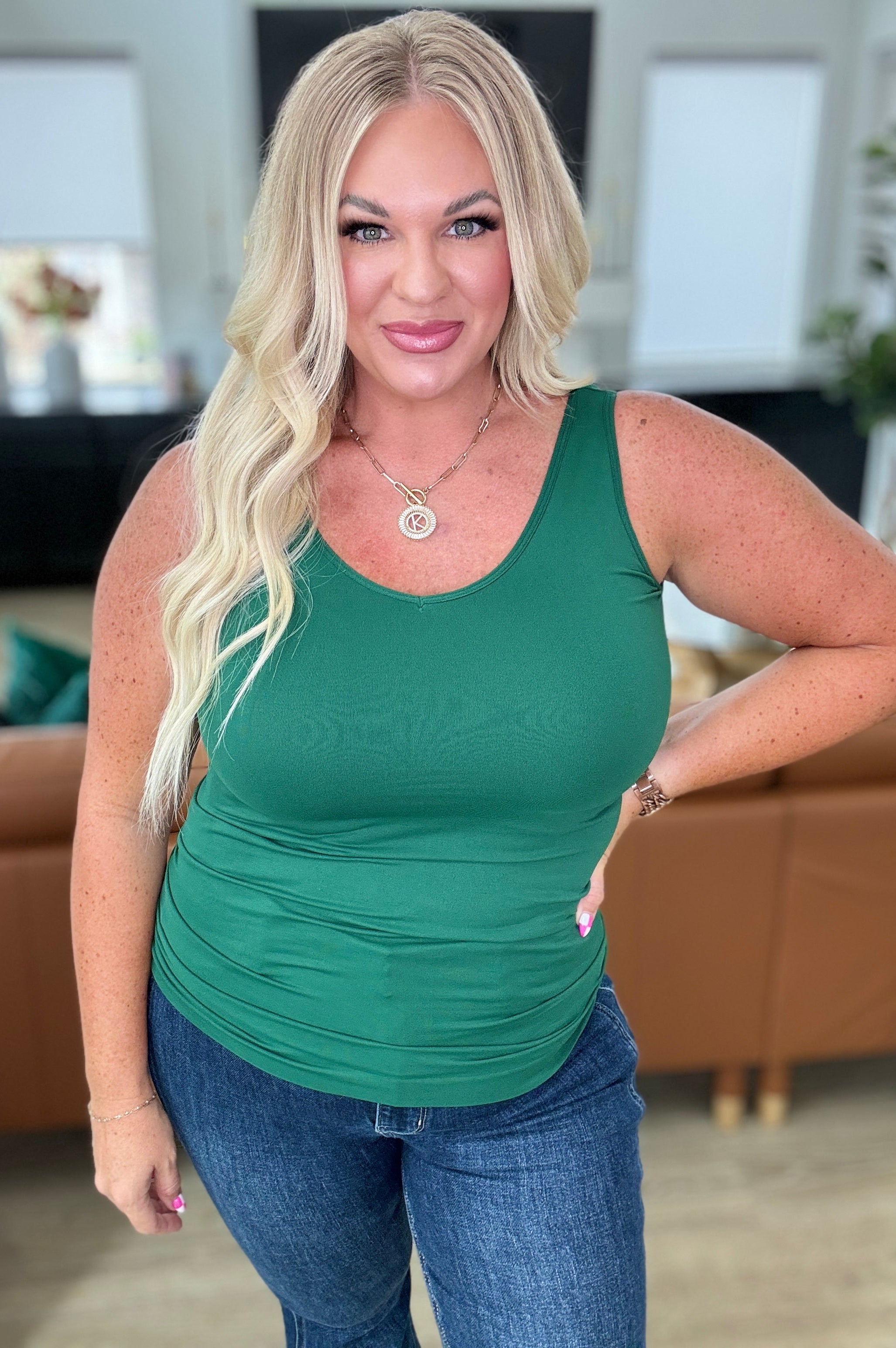 The Basics Reversible Longline Tank in Dark Green-Tops-Stay Foxy Boutique, Florissant, Missouri