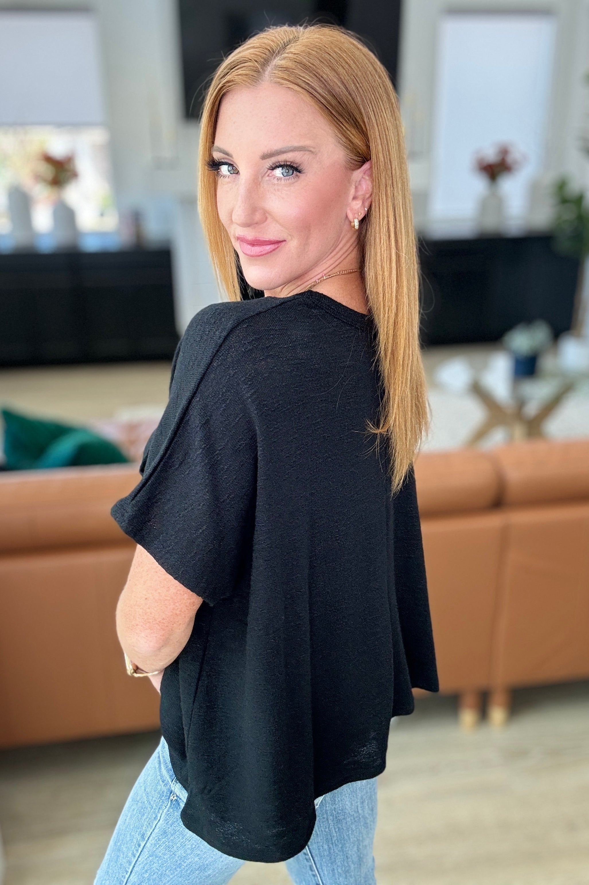 Let Light be Light Drop Shoulder Oversized Tee in Black-Tops-Stay Foxy Boutique, Florissant, Missouri
