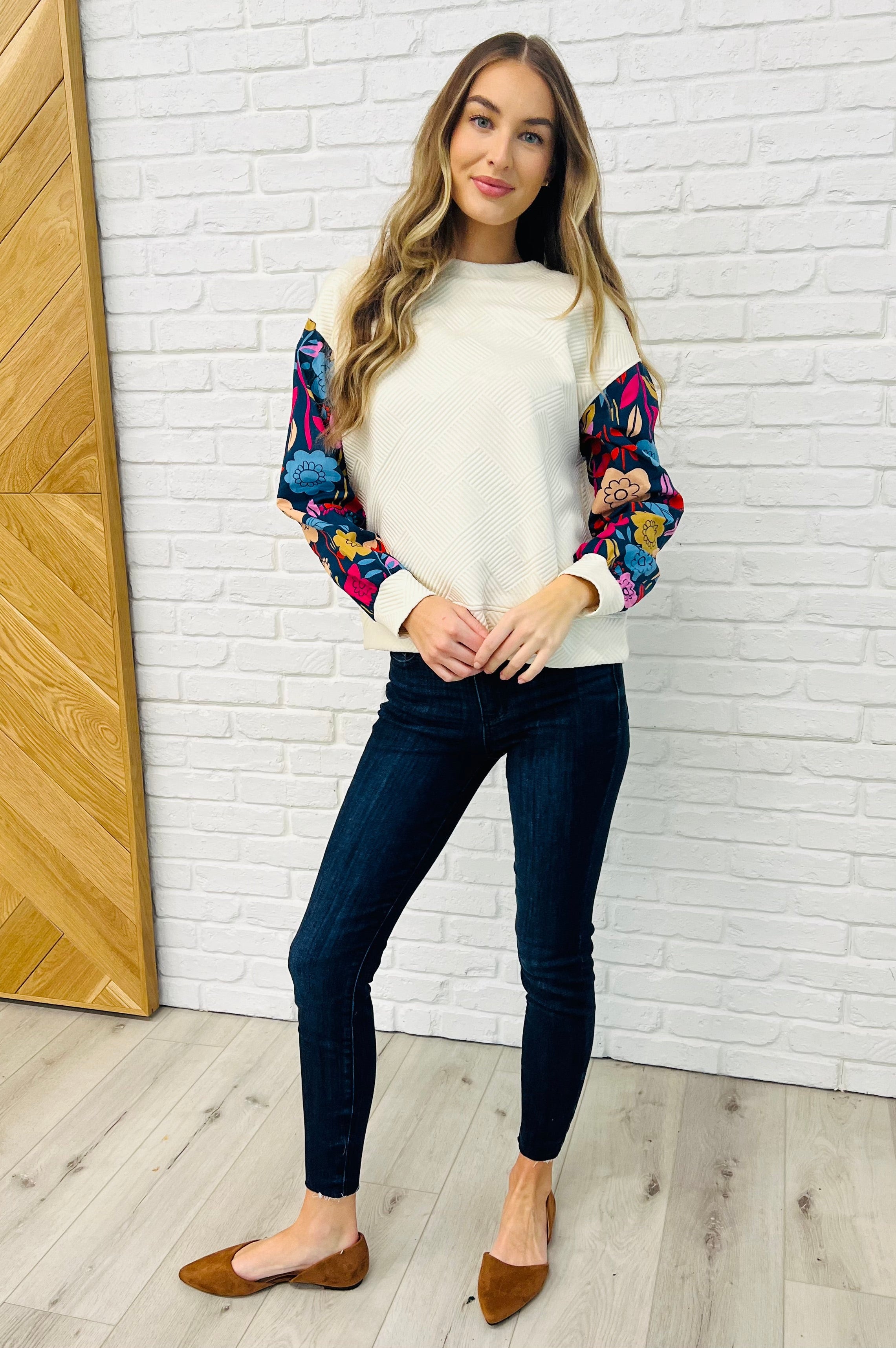 Sing a Melody Floral Sleeve Top-Womens-Stay Foxy Boutique, Florissant, Missouri