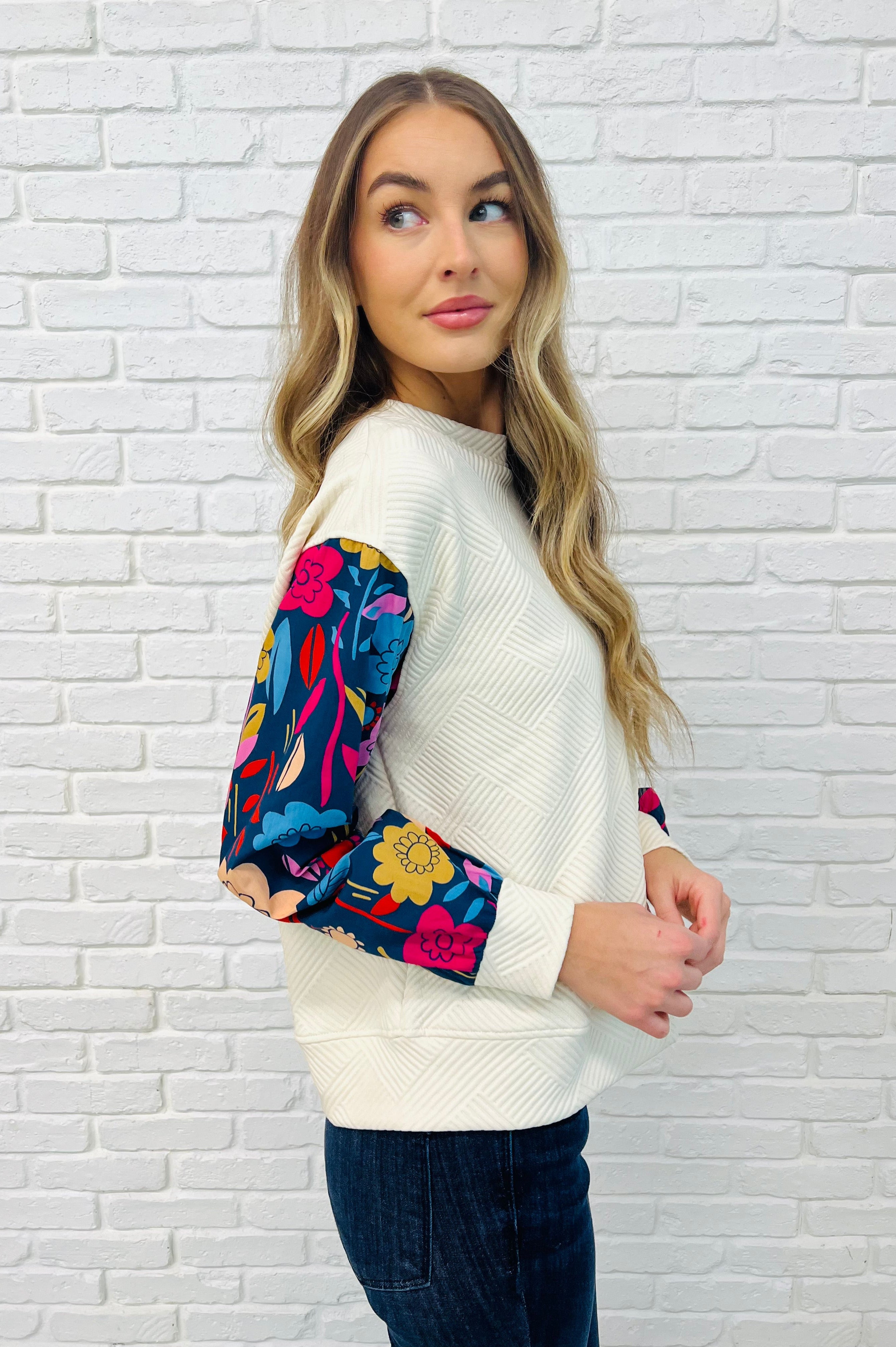 Sing a Melody Floral Sleeve Top-Womens-Stay Foxy Boutique, Florissant, Missouri