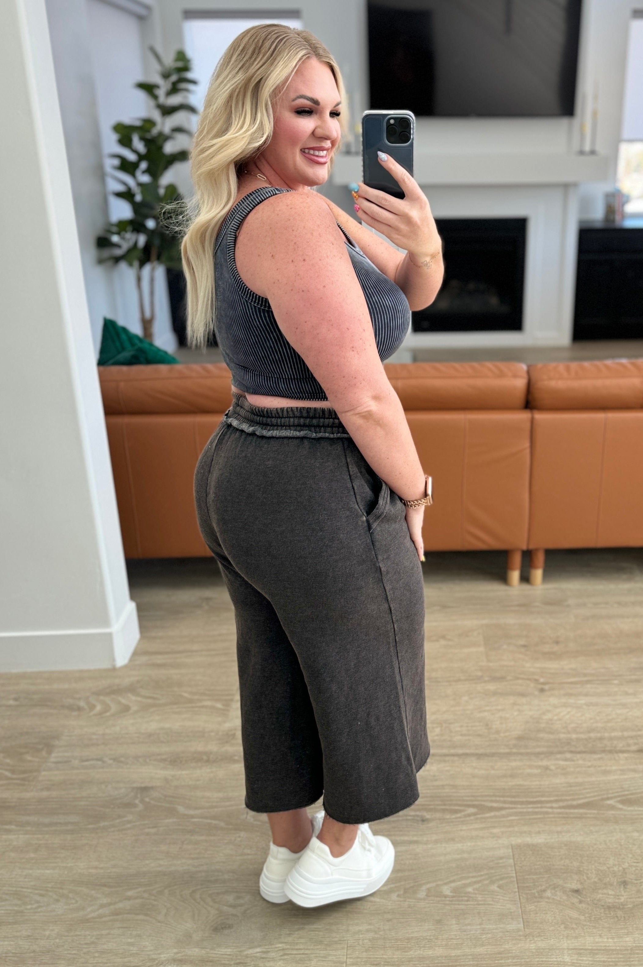 Acid Wash Wide Leg Sweatpants in Ash Black-Bottoms-Stay Foxy Boutique, Florissant, Missouri