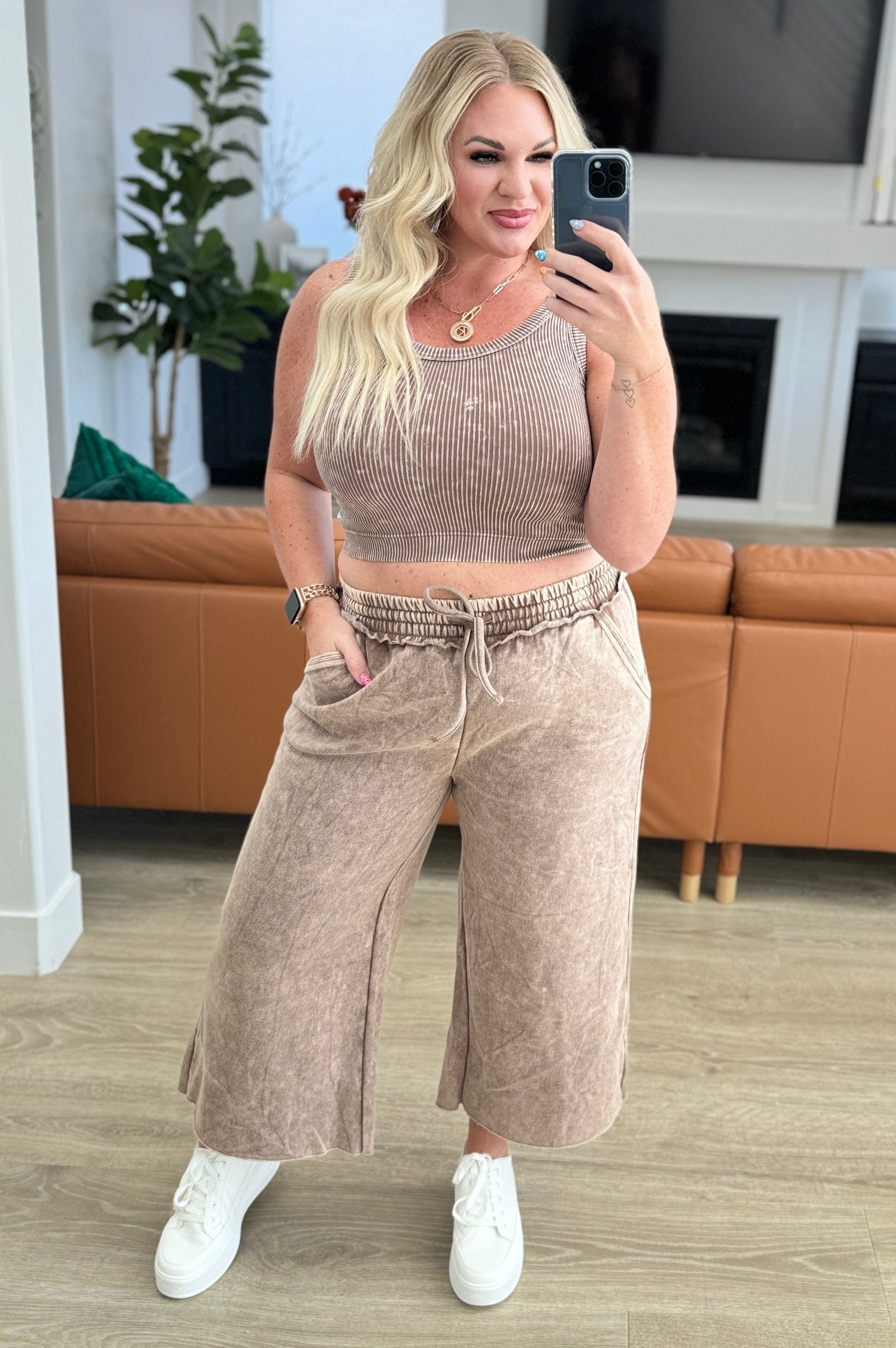 Acid Wash Wide Leg Sweatpants in Mocha-Bottoms-Stay Foxy Boutique, Florissant, Missouri