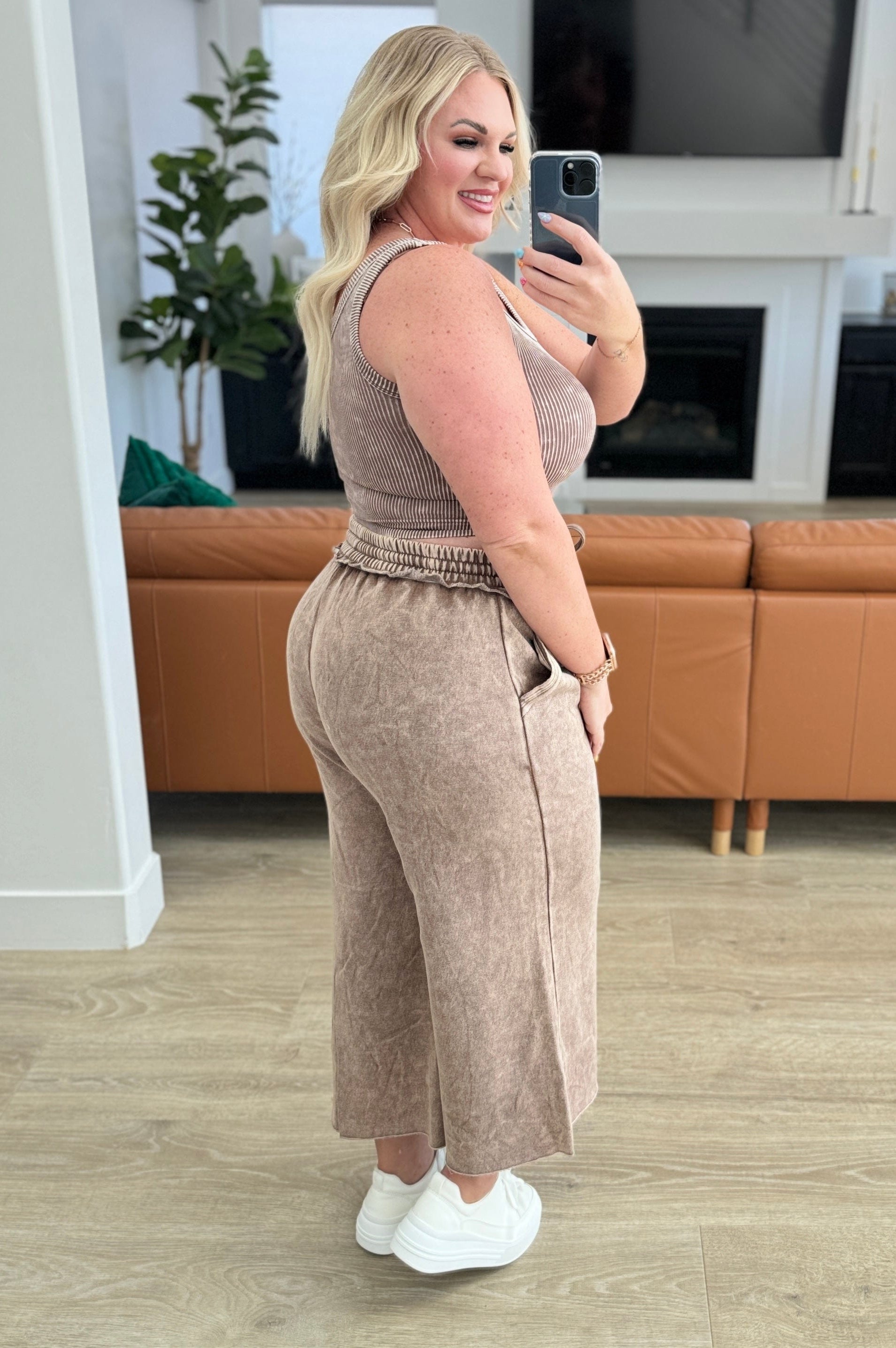 Acid Wash Wide Leg Sweatpants in Mocha-Bottoms-Stay Foxy Boutique, Florissant, Missouri