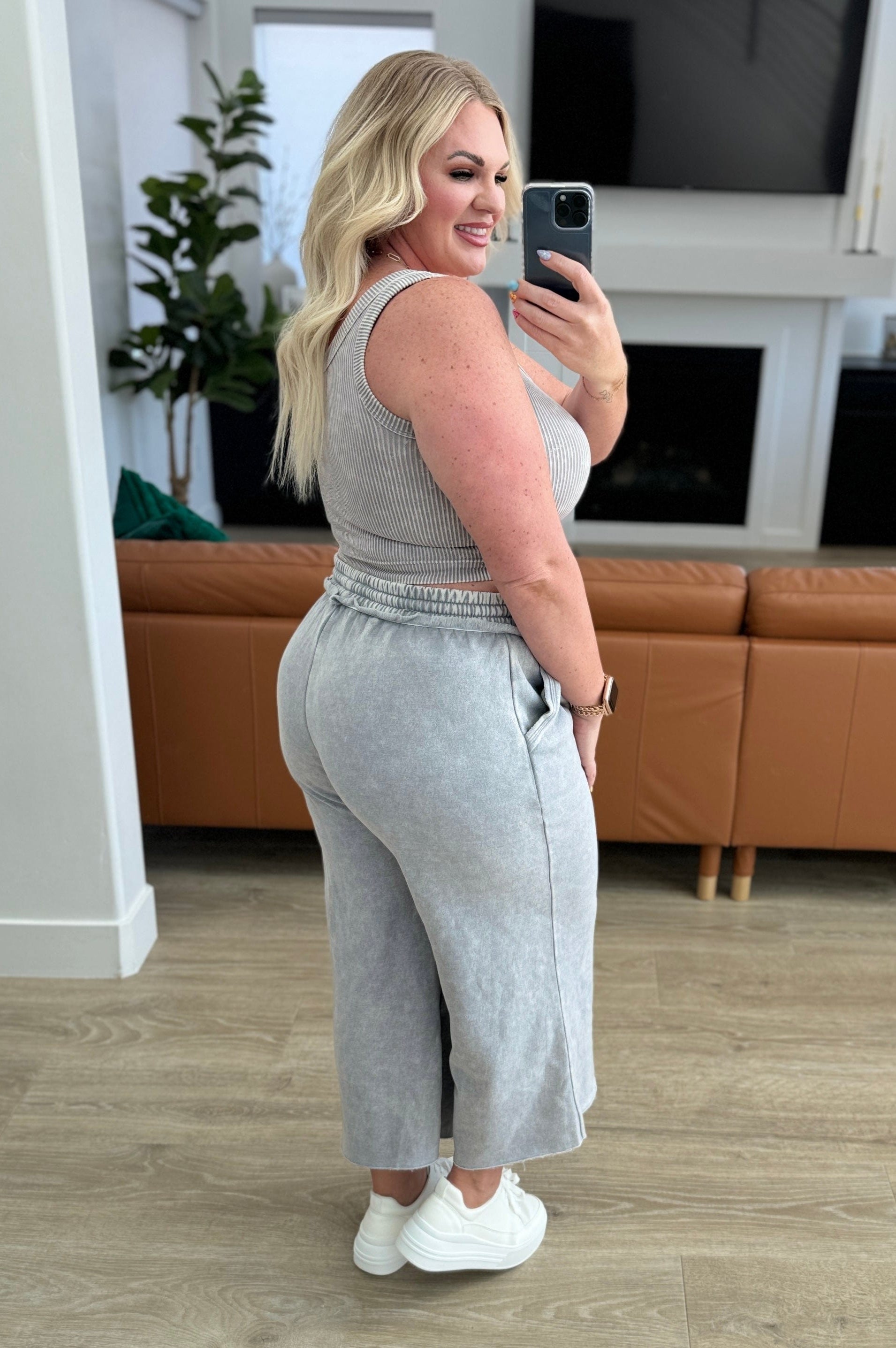 Acid Wash Wide Leg Sweatpants in Ash Sleet-Bottoms-Stay Foxy Boutique, Florissant, Missouri