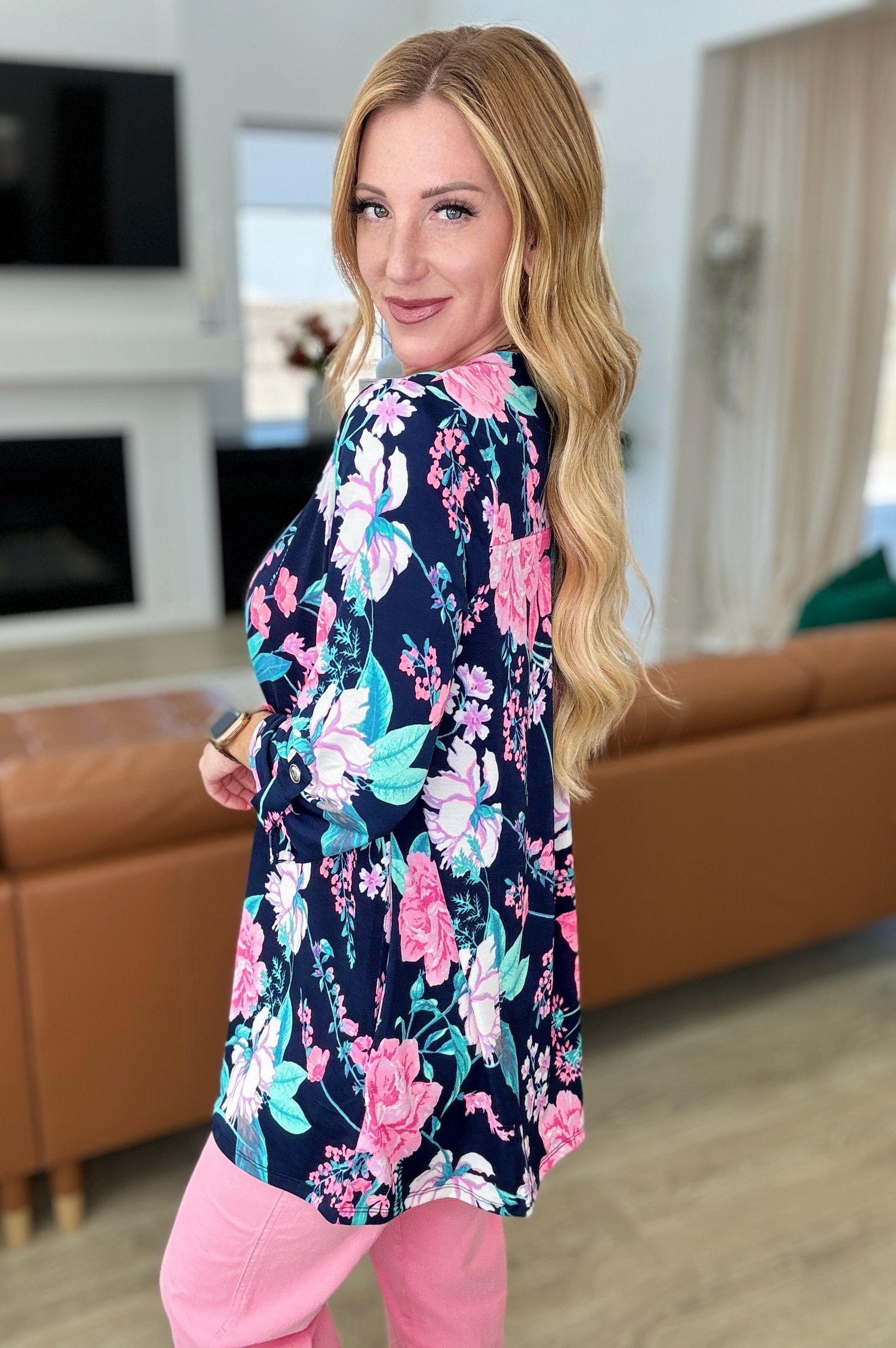 Lizzy Cardigan in Navy and Pink Floral-Layers-Stay Foxy Boutique, Florissant, Missouri