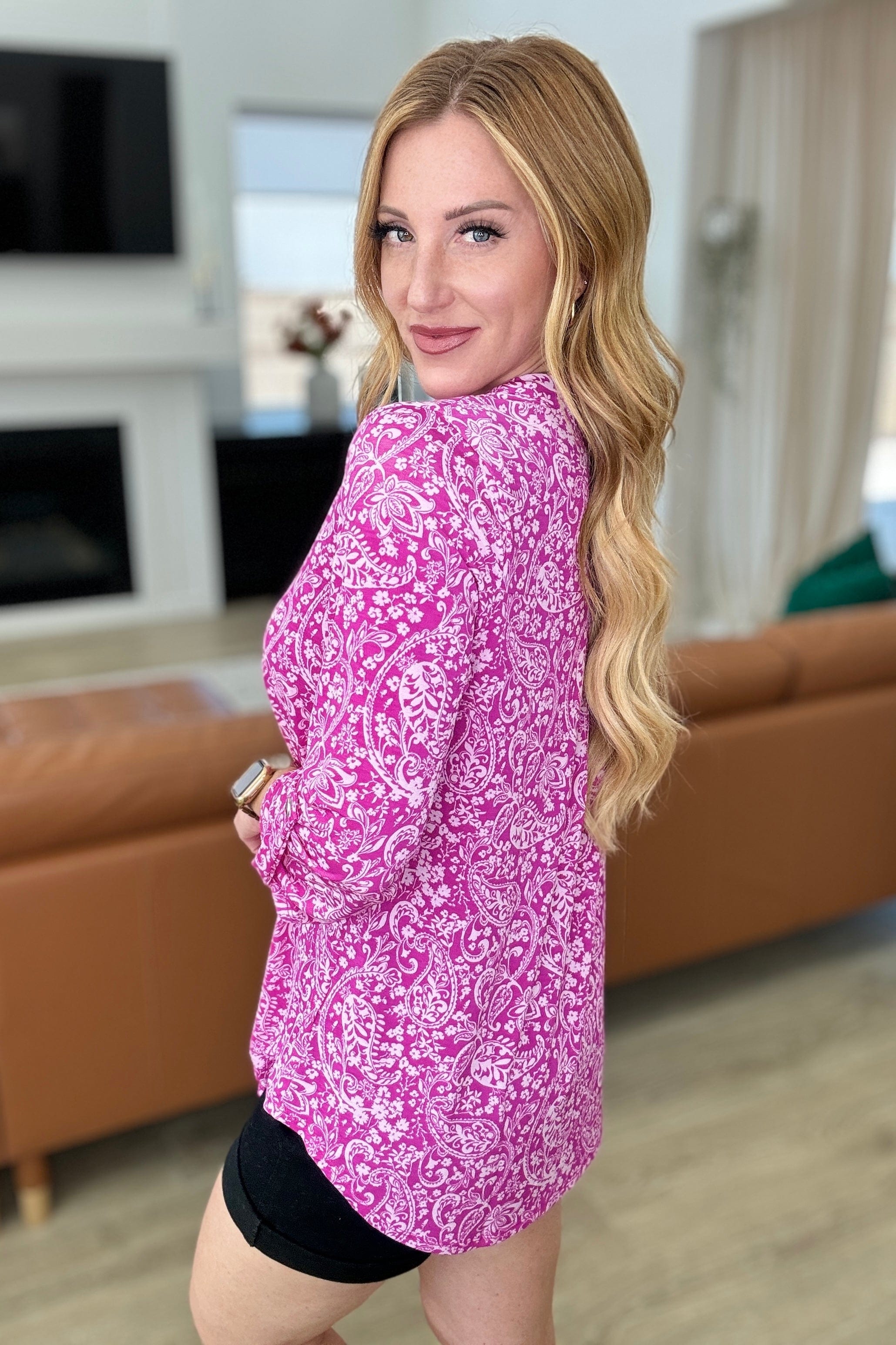 Lizzy Top in Magenta and White Paisley-Tops-Stay Foxy Boutique, Florissant, Missouri