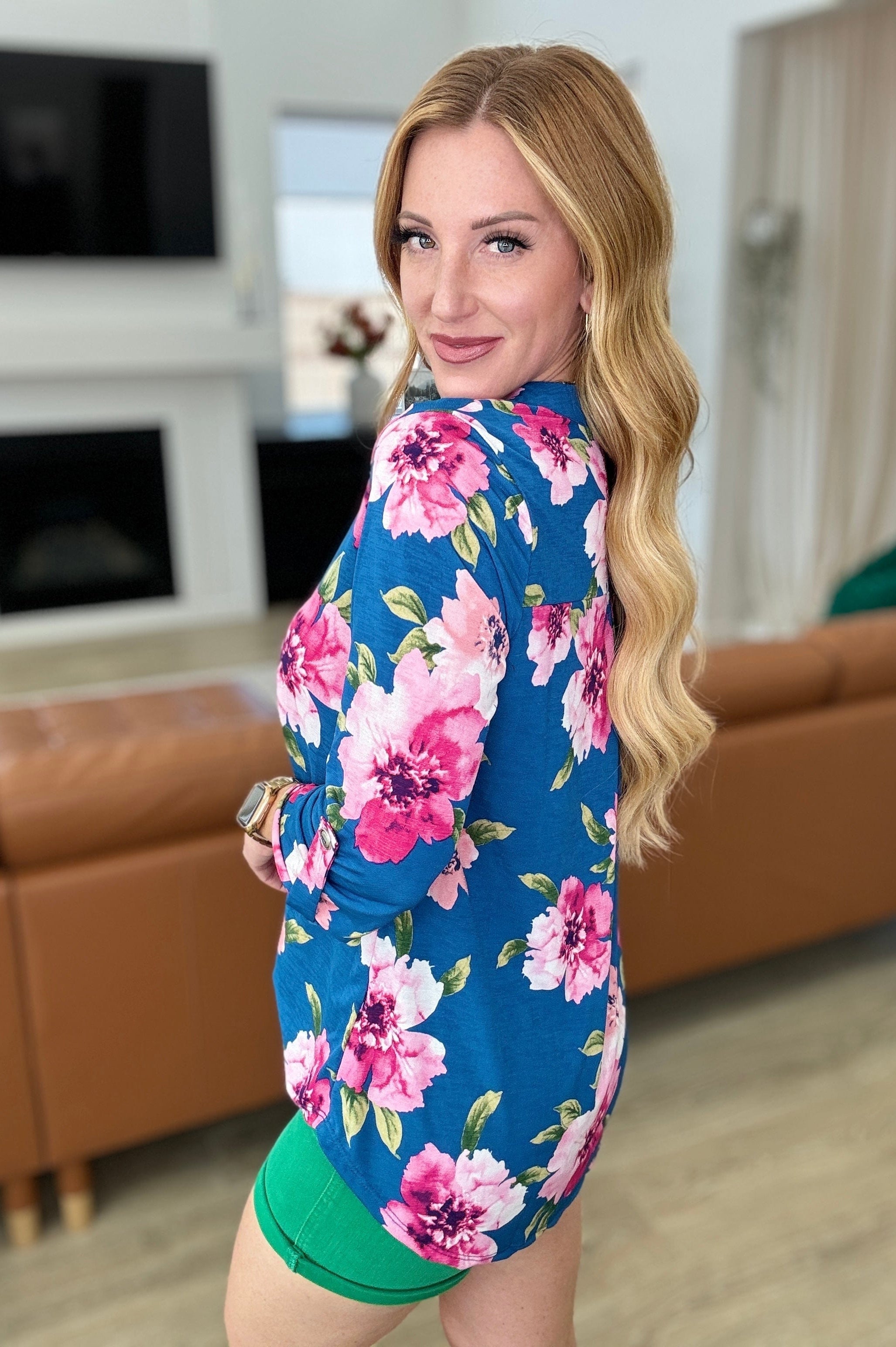 Lizzy Top in Teal and Magenta Floral-Tops-Stay Foxy Boutique, Florissant, Missouri