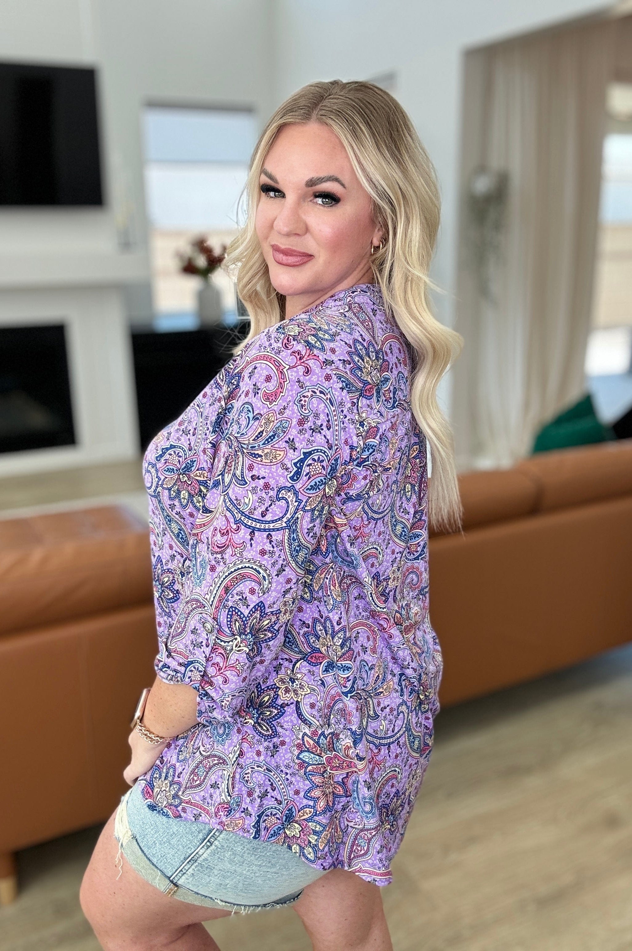 Lizzy Top in Lavender Mosaic Paisley-Tops-Stay Foxy Boutique, Florissant, Missouri