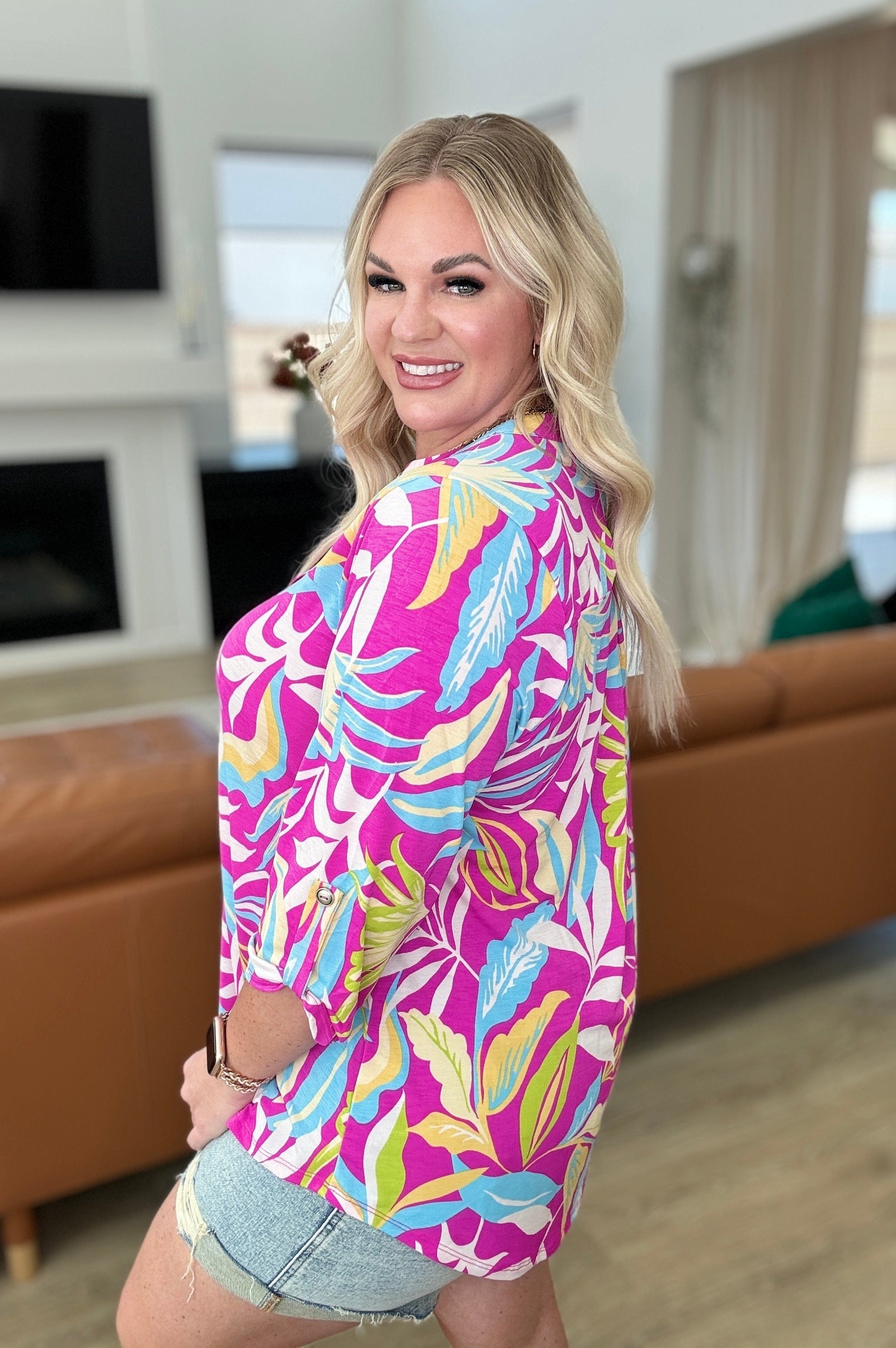 Lizzy Top in Magenta and Lime Palm-Tops-Stay Foxy Boutique, Florissant, Missouri