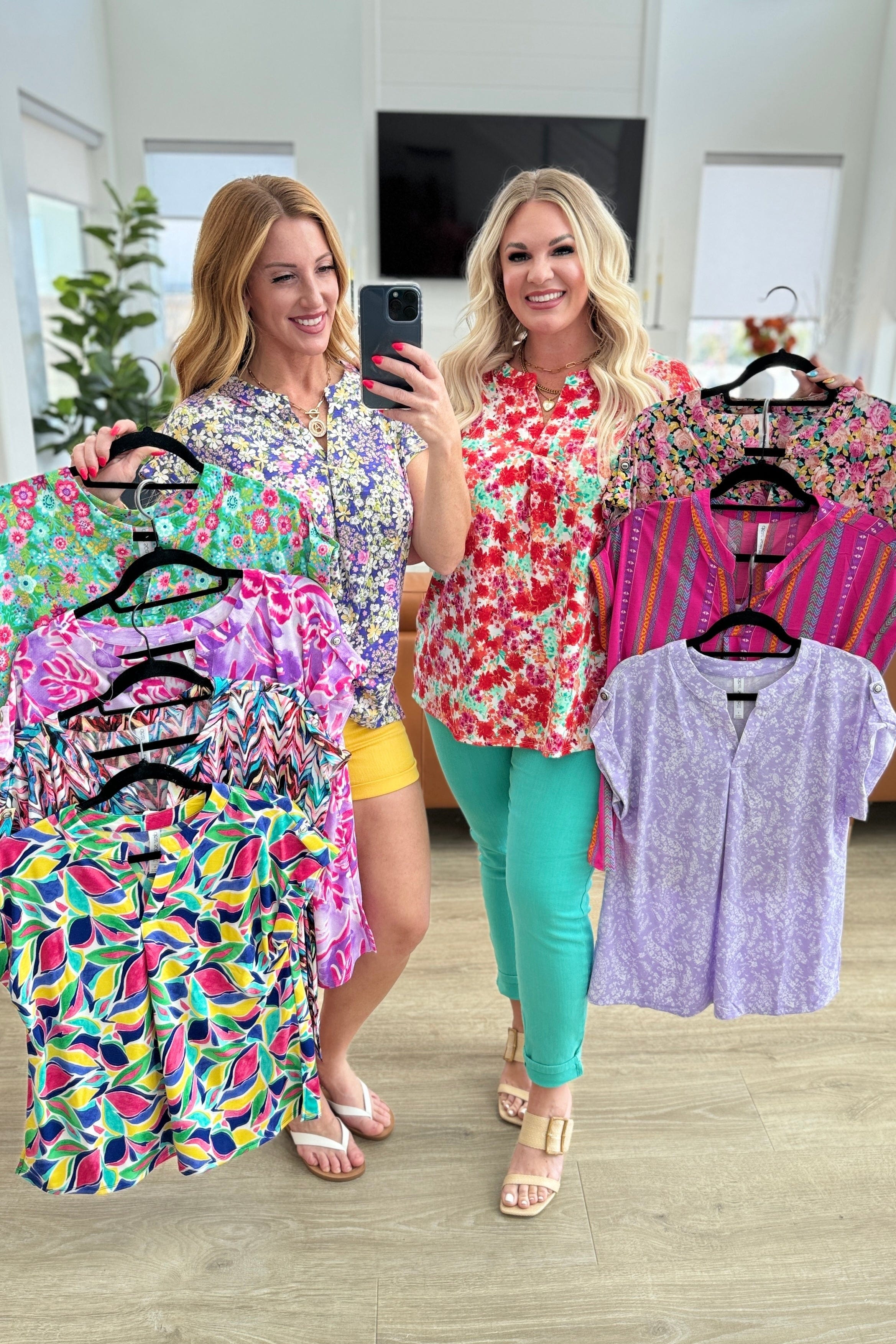 Lizzy Cap Sleeve Top in Lavender and Lime Ditsy Floral-Tops-Stay Foxy Boutique, Florissant, Missouri