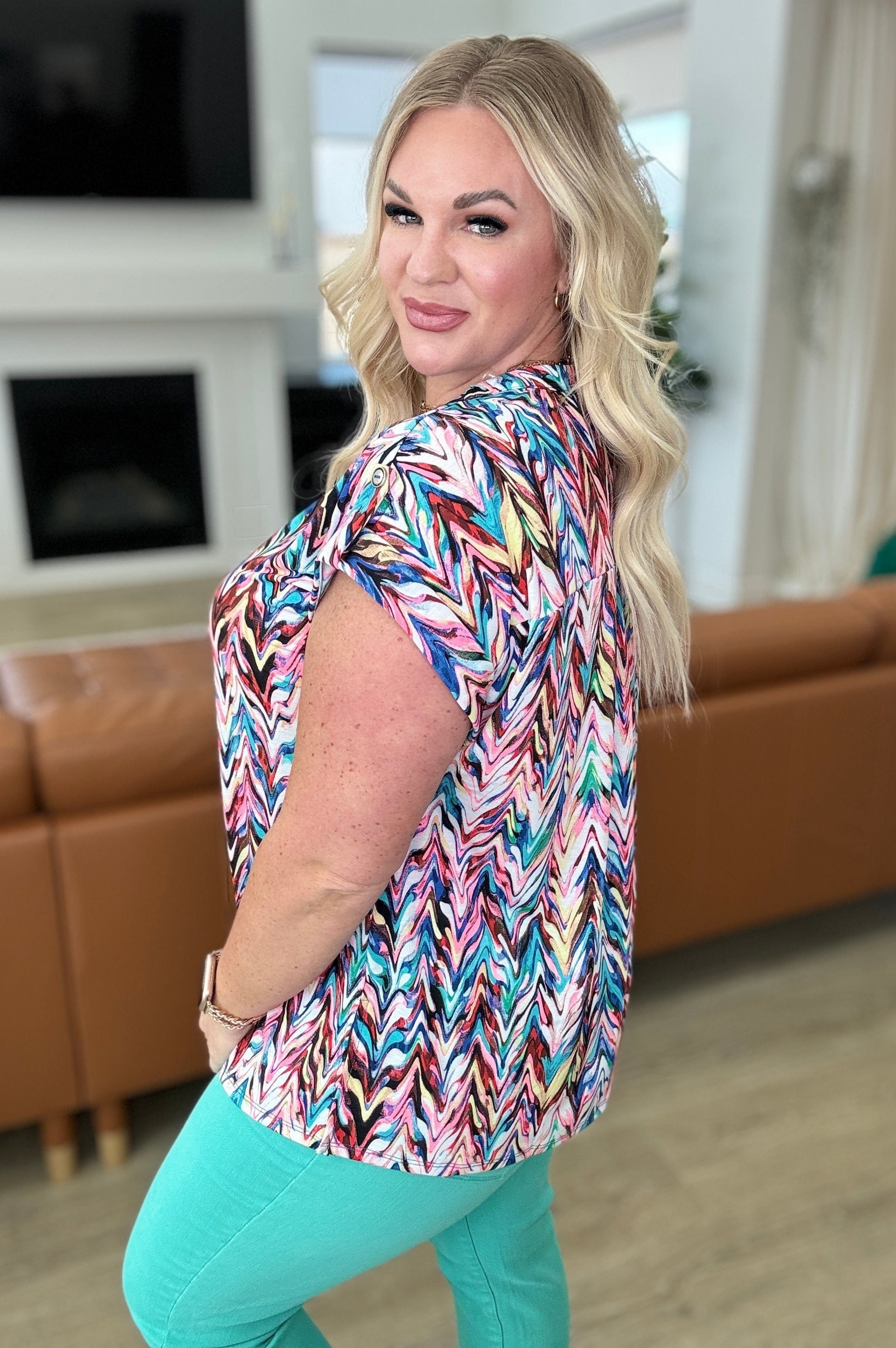Lizzy Cap Sleeve Top in Marbled Multi-Tops-Stay Foxy Boutique, Florissant, Missouri
