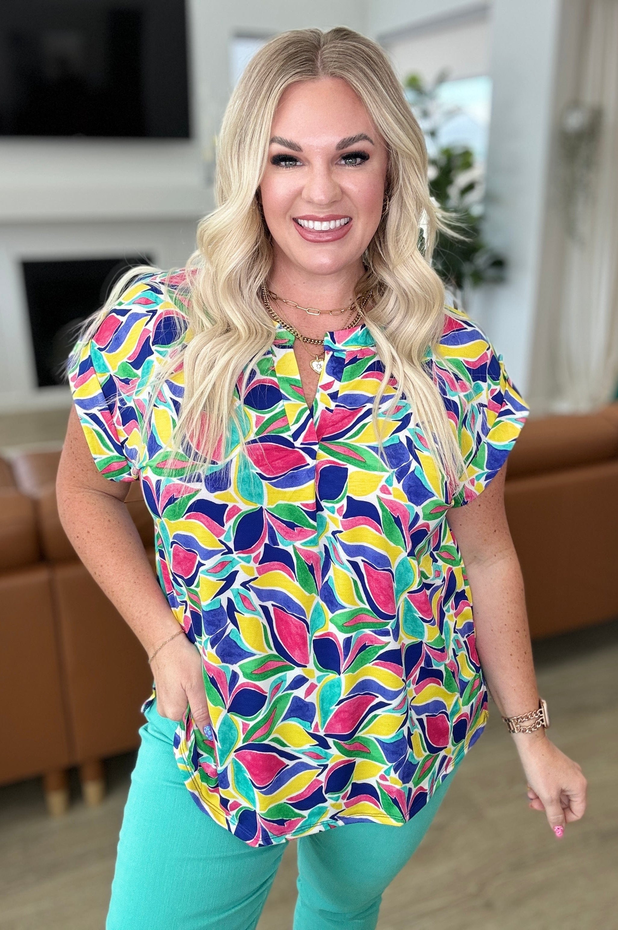 Lizzy Cap Sleeve in Royal and Magenta Mod Floral-Tops-Stay Foxy Boutique, Florissant, Missouri