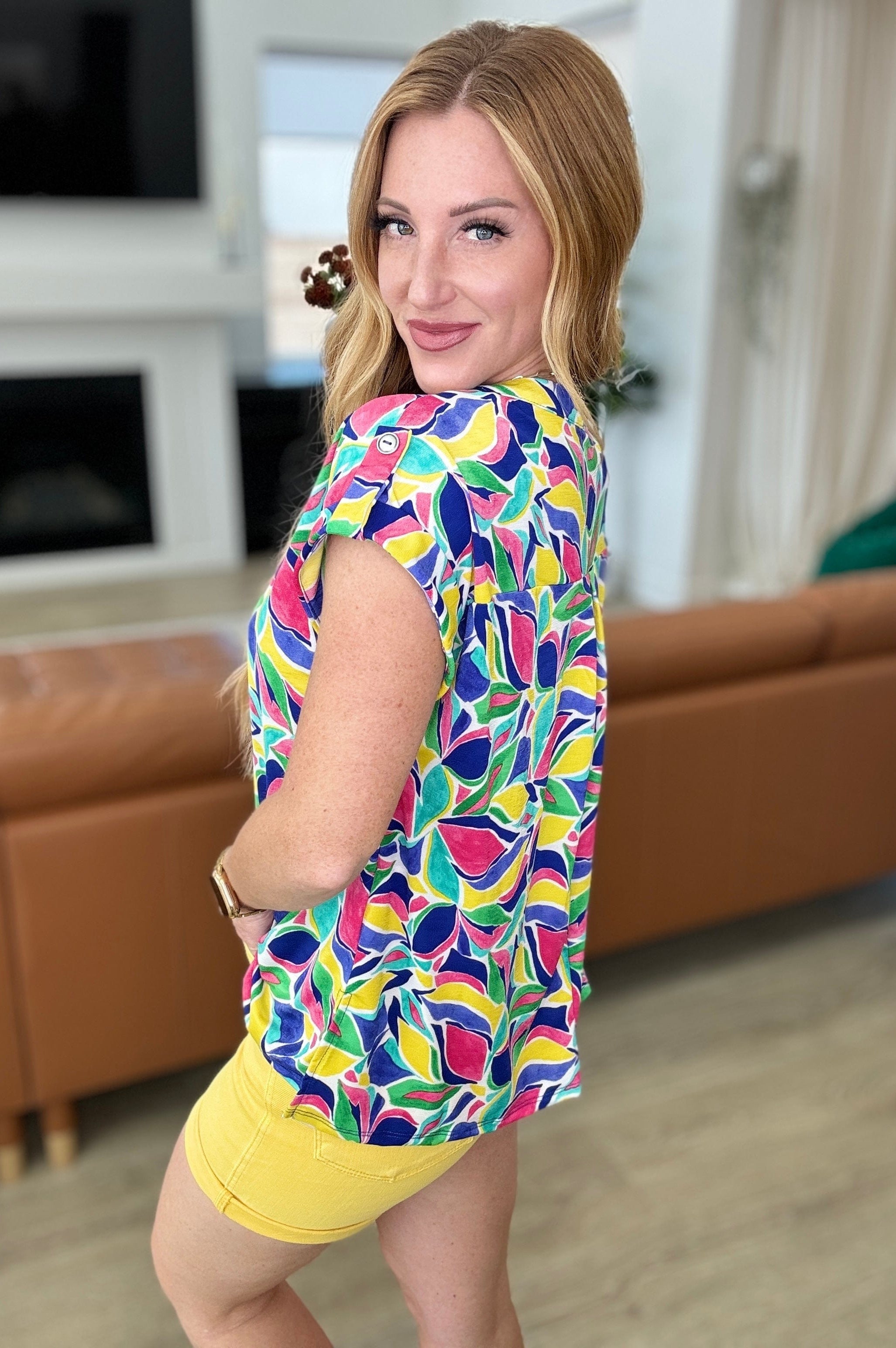 Lizzy Cap Sleeve in Royal and Magenta Mod Floral-Tops-Stay Foxy Boutique, Florissant, Missouri