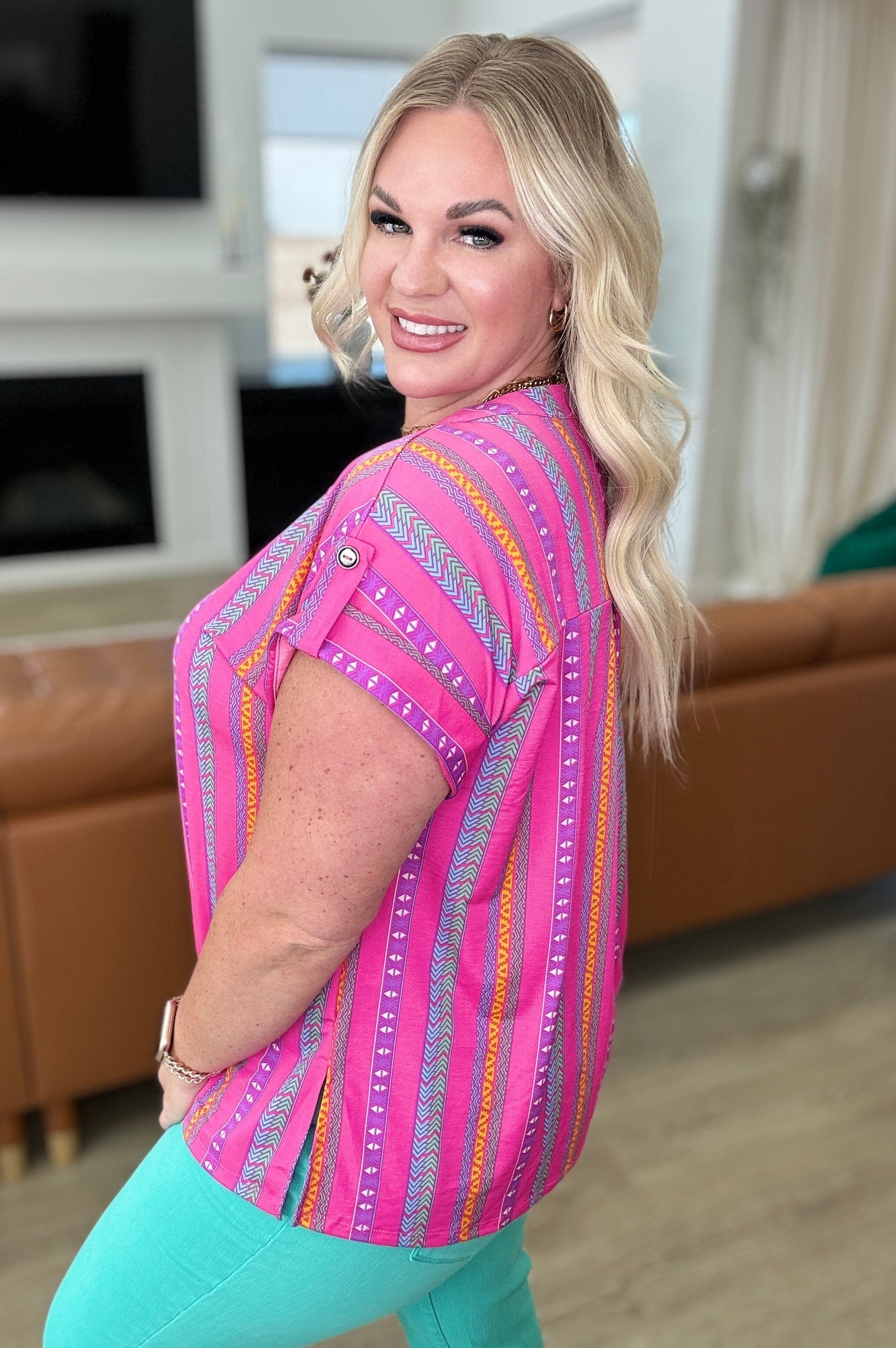 Lizzy Cap Sleeve Top in Hot Pink Stripe-Tops-Stay Foxy Boutique, Florissant, Missouri