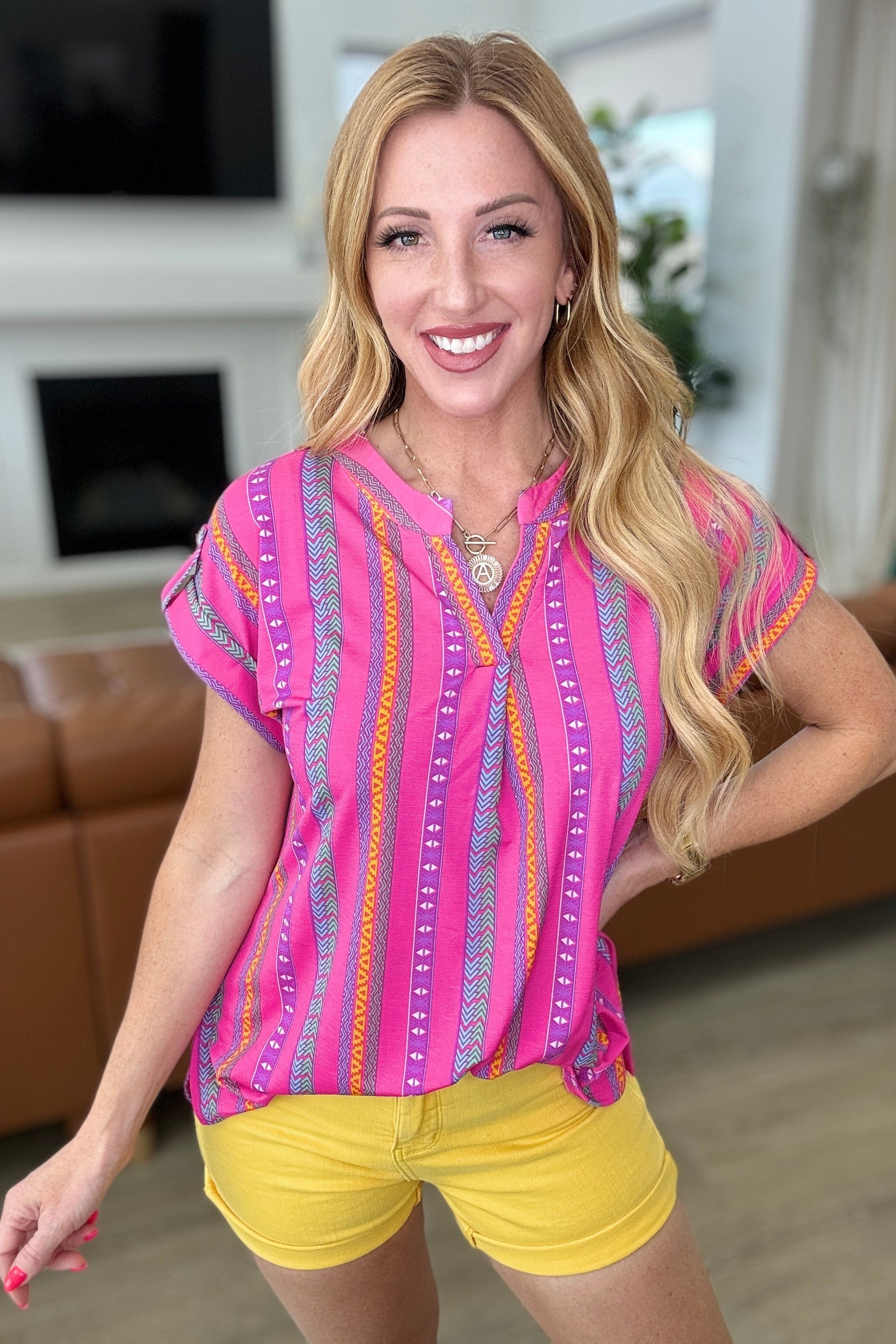 Lizzy Cap Sleeve Top in Hot Pink Stripe-Tops-Stay Foxy Boutique, Florissant, Missouri