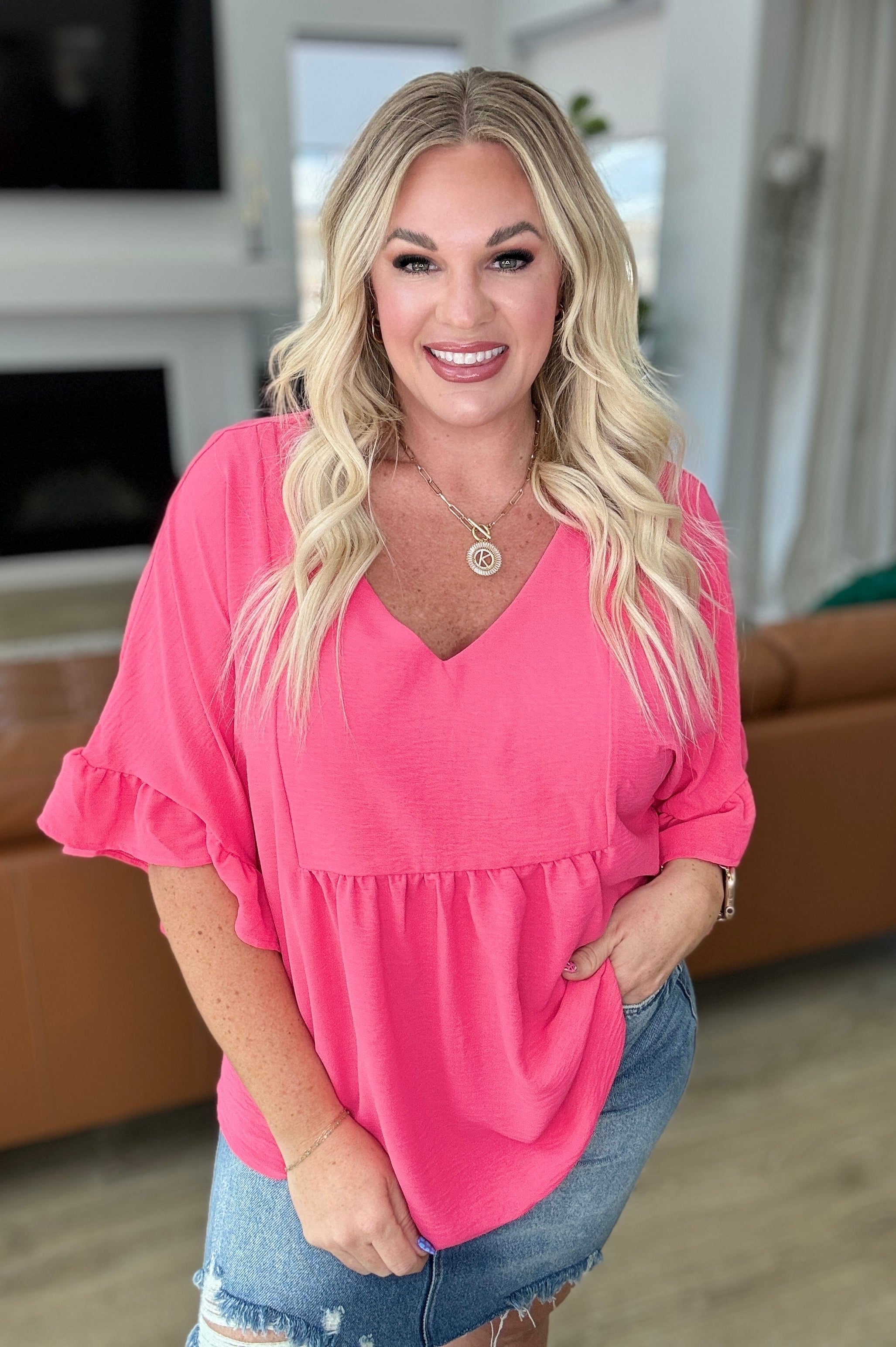Airflow Peplum Ruffle Sleeve Top in Hot Pink-Tops-Stay Foxy Boutique, Florissant, Missouri
