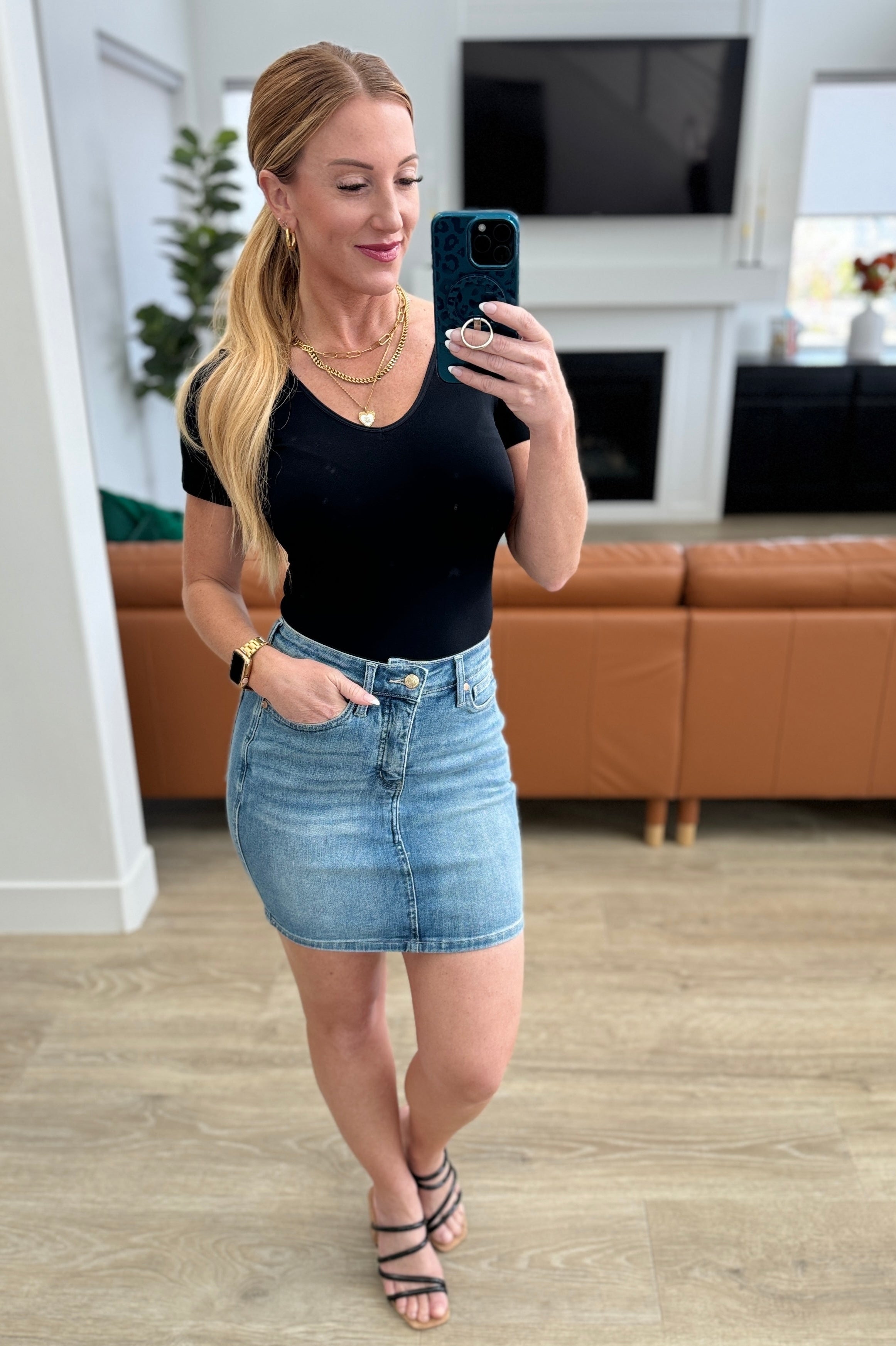 Haley High Rise Control Top Skirt-Denim-Stay Foxy Boutique, Florissant, Missouri