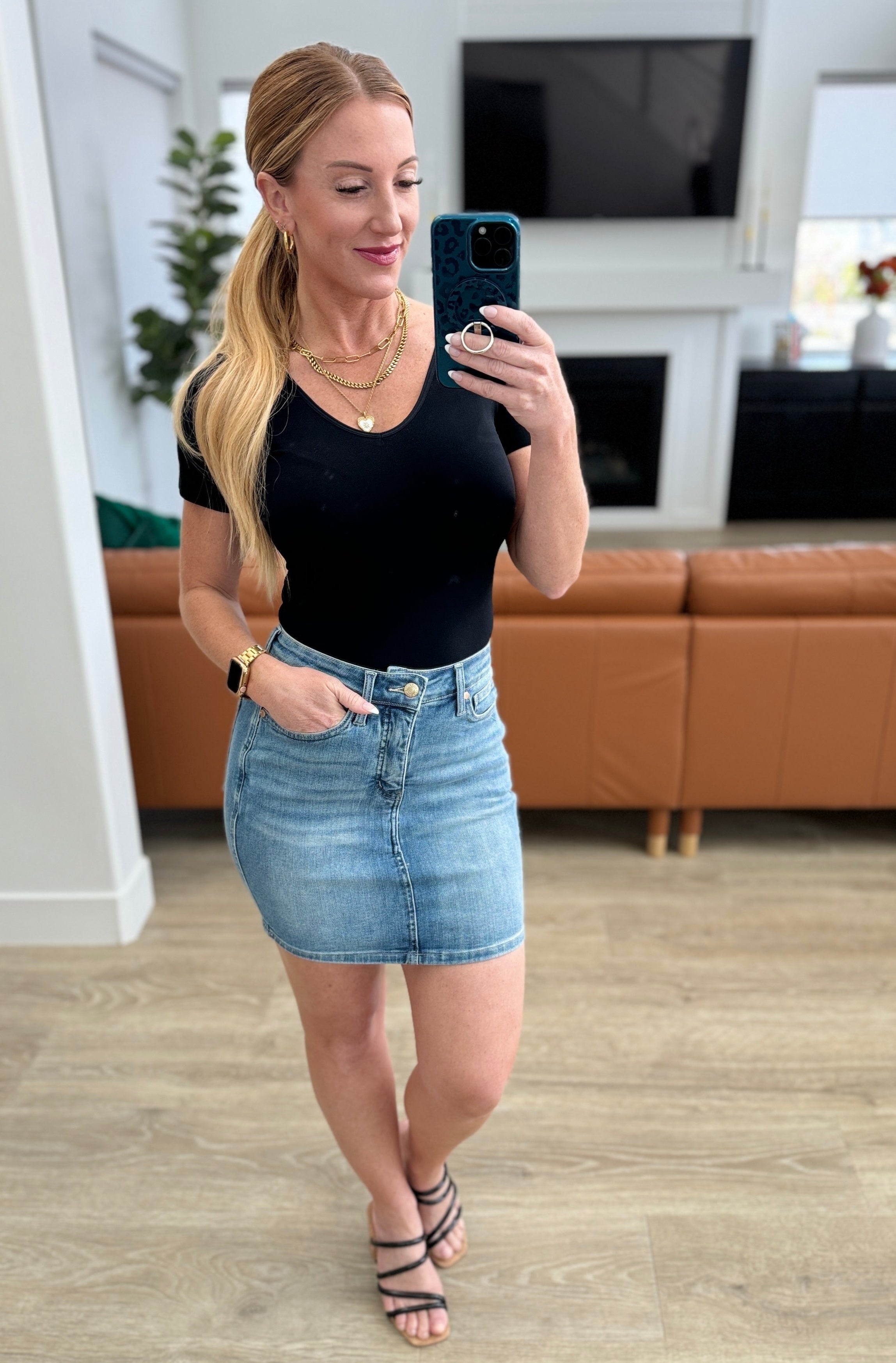 Haley High Rise Control Top Skirt-Denim-Stay Foxy Boutique, Florissant, Missouri