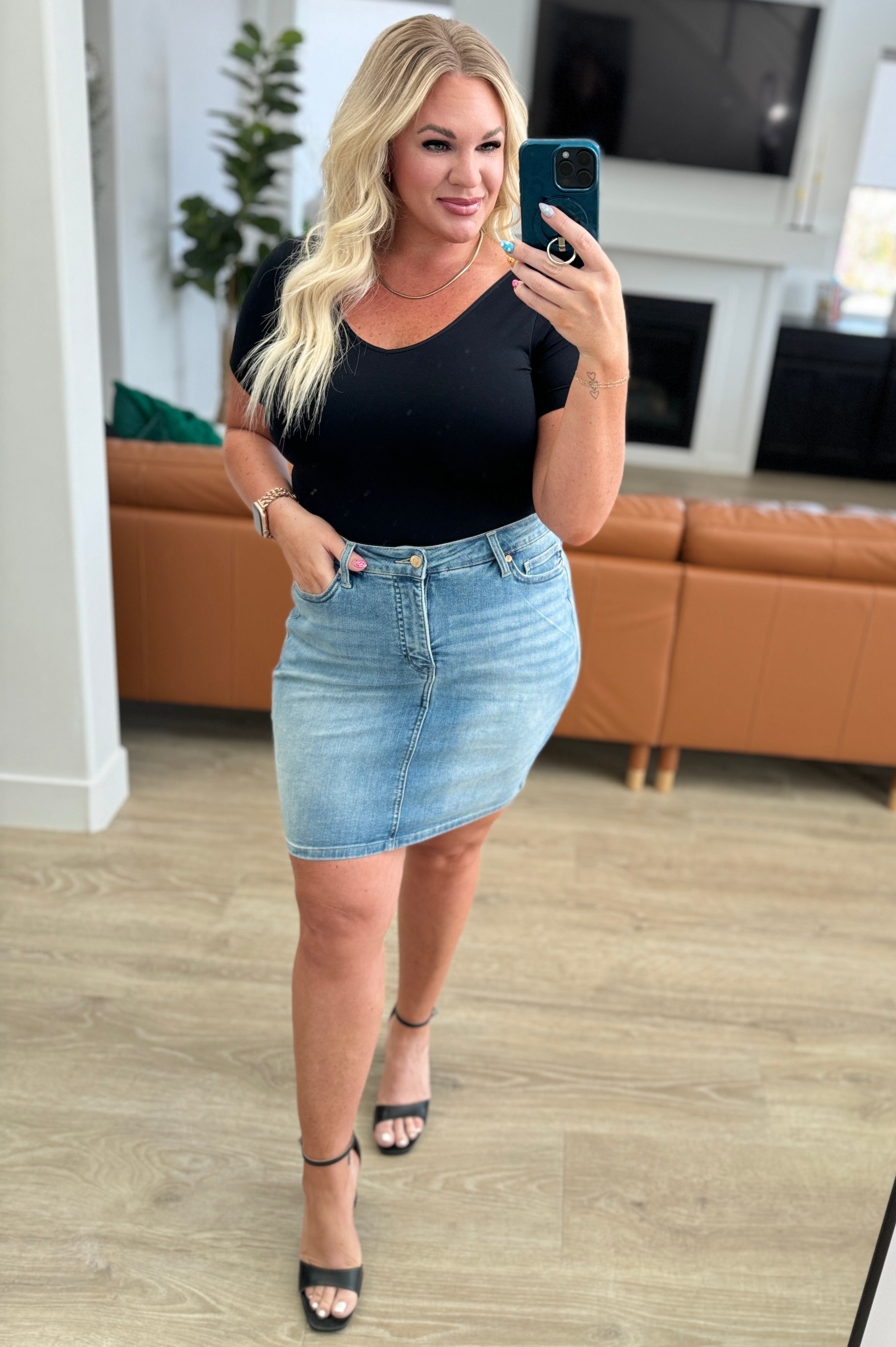 Haley High Rise Control Top Skirt-Denim-Stay Foxy Boutique, Florissant, Missouri