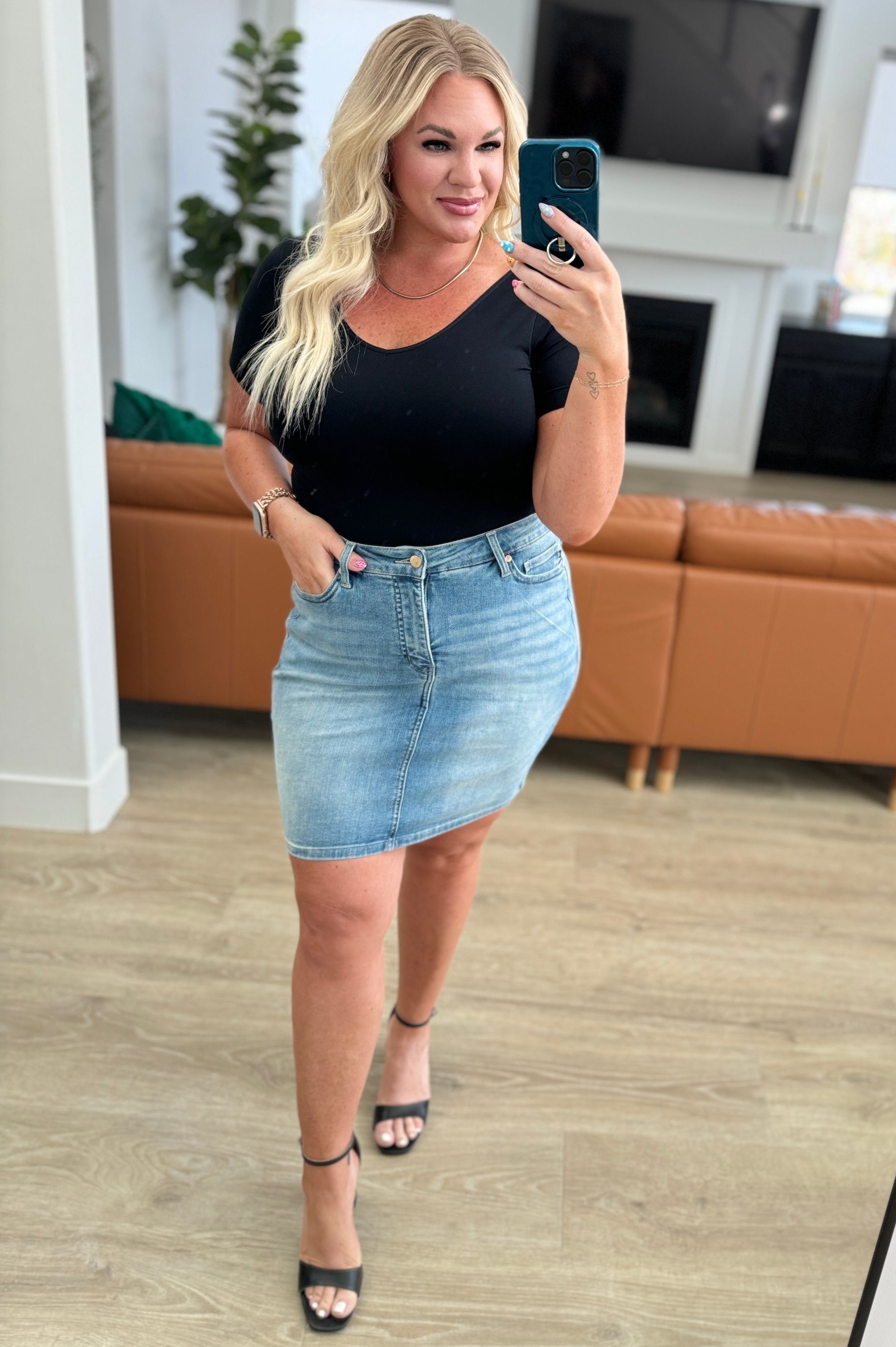 Haley High Rise Control Top Skirt-Denim-Stay Foxy Boutique, Florissant, Missouri