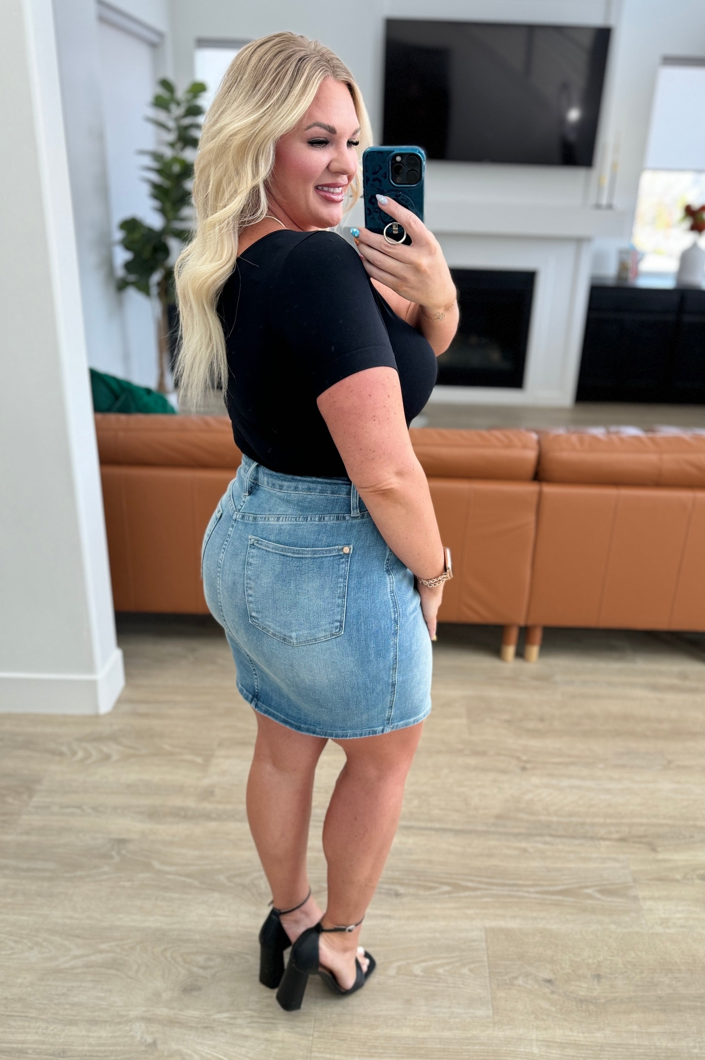 Haley High Rise Control Top Skirt-Denim-Stay Foxy Boutique, Florissant, Missouri