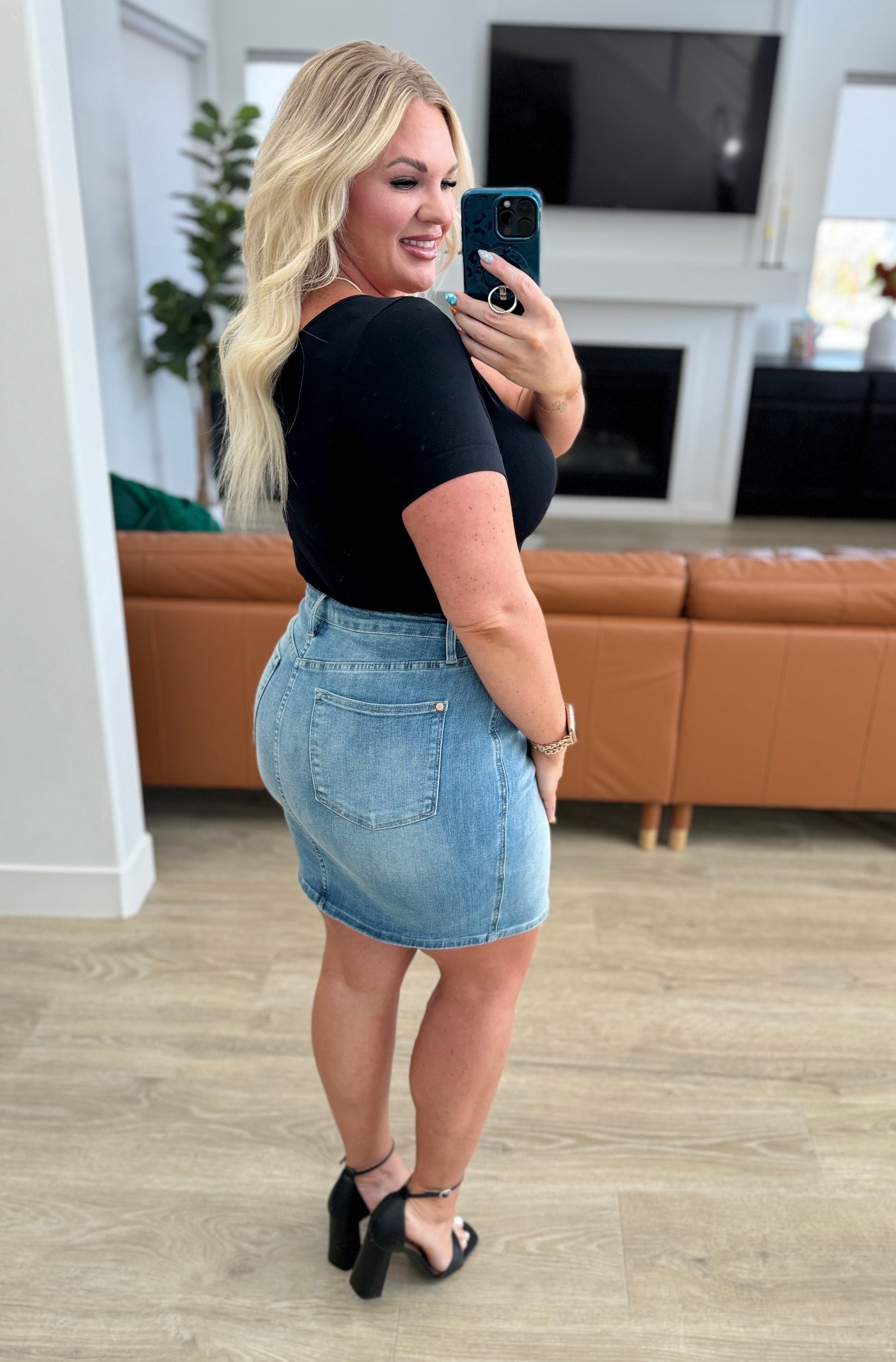 Haley High Rise Control Top Skirt-Denim-Stay Foxy Boutique, Florissant, Missouri
