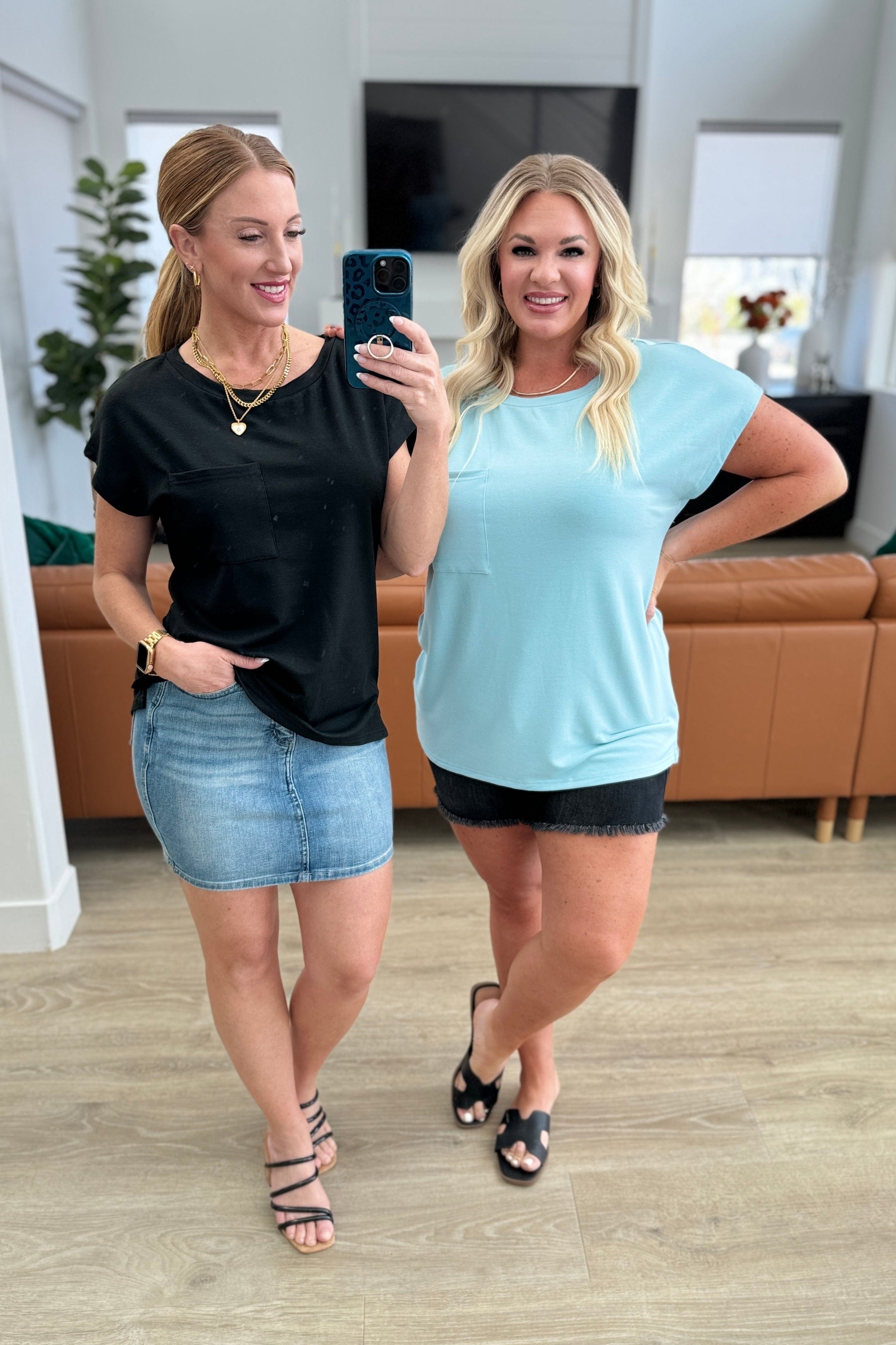 Not So Basic Pocket Tee in Blue-Tops-Stay Foxy Boutique, Florissant, Missouri