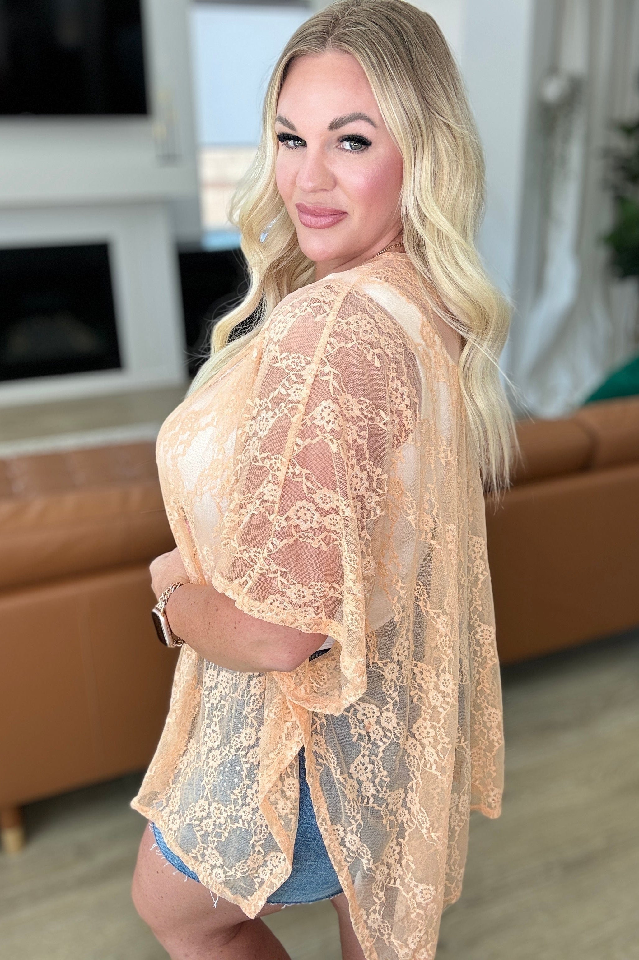 Good Days Ahead Lace Kimono In Peach-Layers-Stay Foxy Boutique, Florissant, Missouri