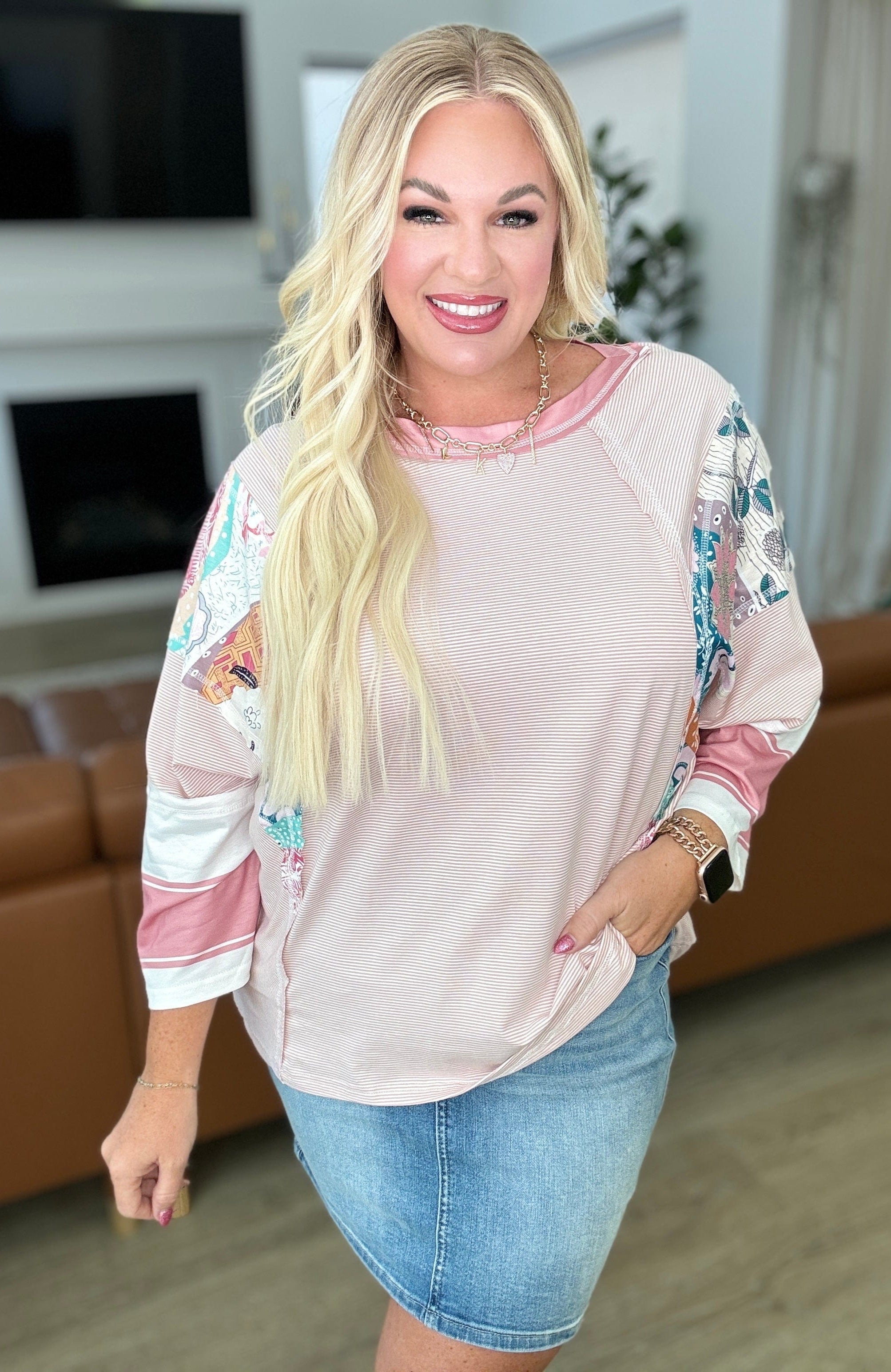 New Chapter Floral Color Block Patchwork Top-Tops-Stay Foxy Boutique, Florissant, Missouri