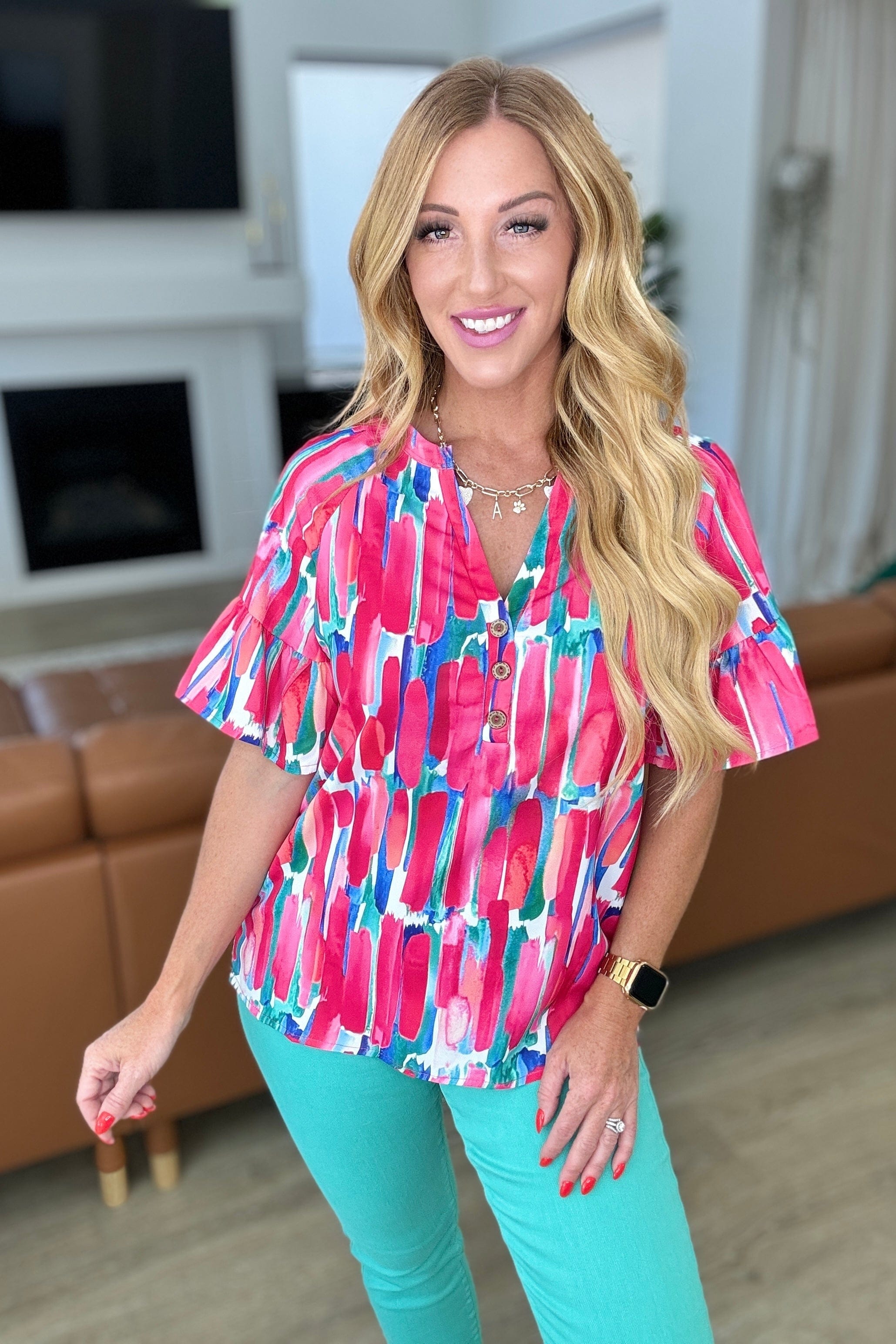 Art Exhibit V-Neck Blouse-Tops-Stay Foxy Boutique, Florissant, Missouri