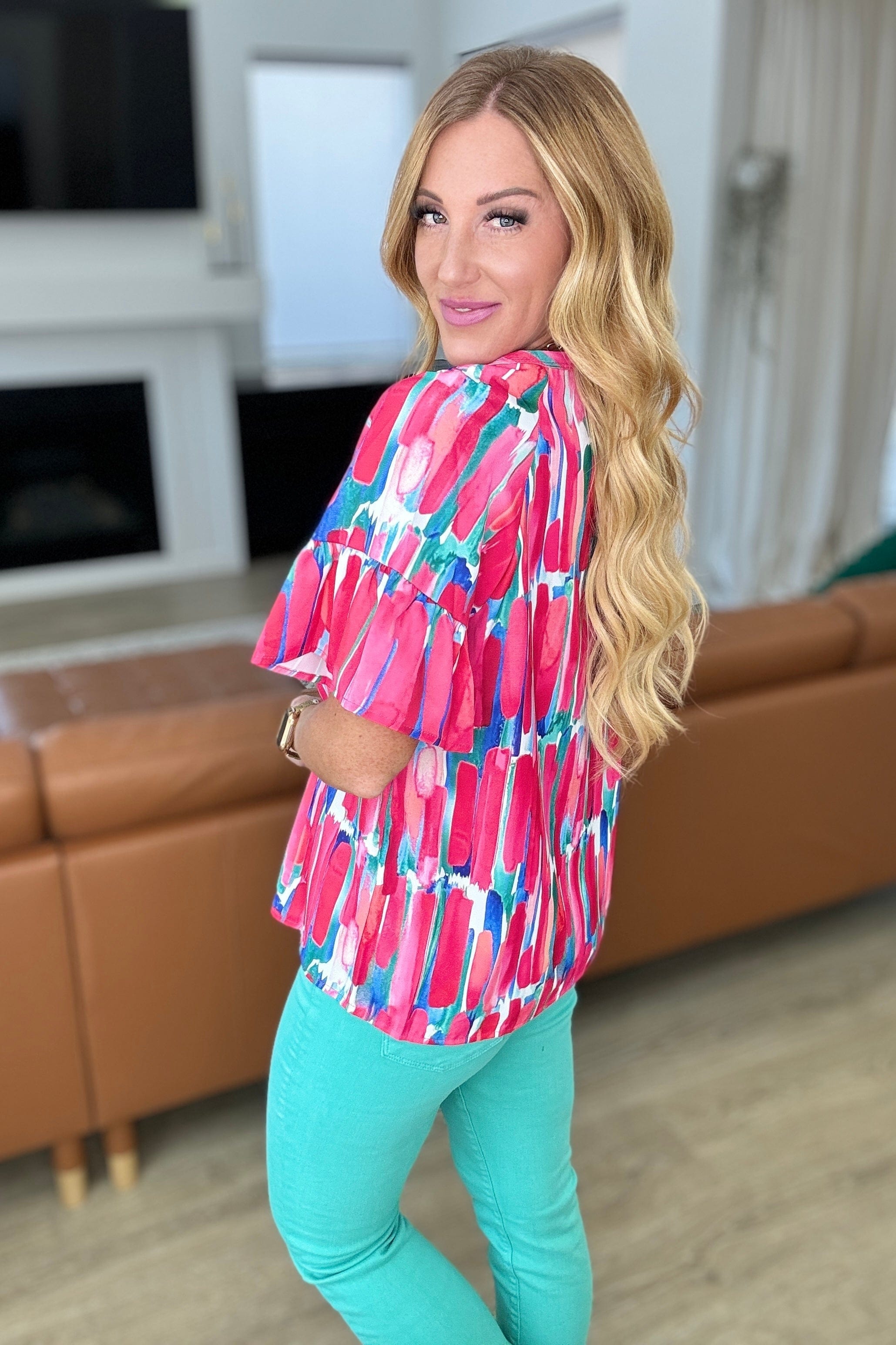 Art Exhibit V-Neck Blouse-Tops-Stay Foxy Boutique, Florissant, Missouri