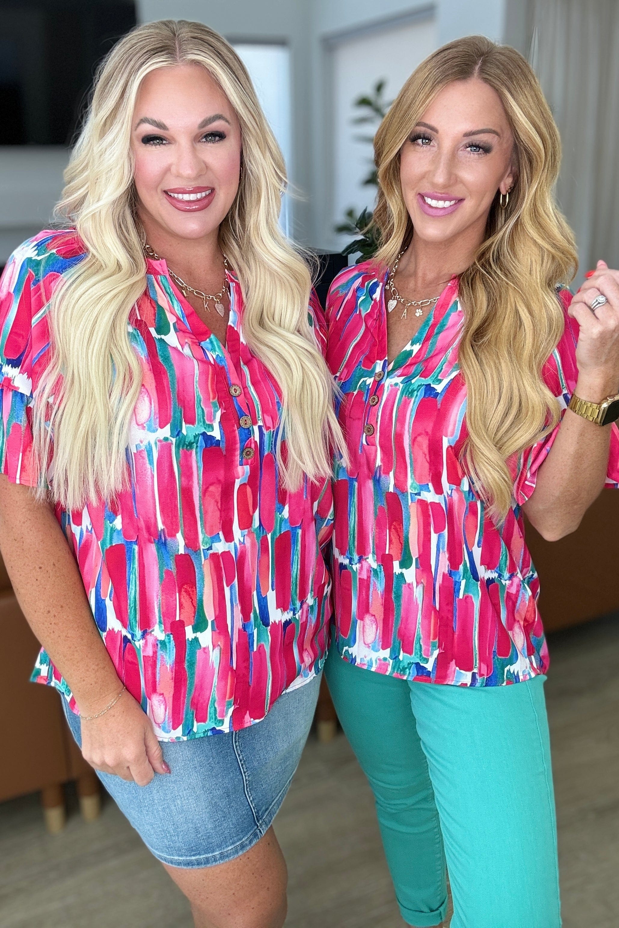 Art Exhibit V-Neck Blouse-Tops-Stay Foxy Boutique, Florissant, Missouri