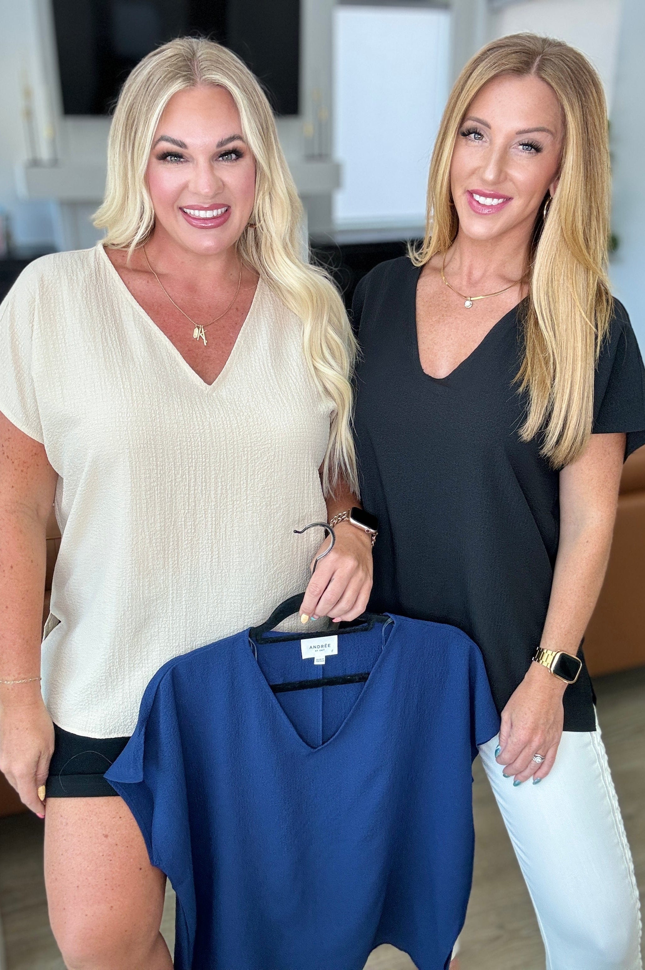 Let Me Be Your Wings V-Neck Top in Navy-Tops-Stay Foxy Boutique, Florissant, Missouri