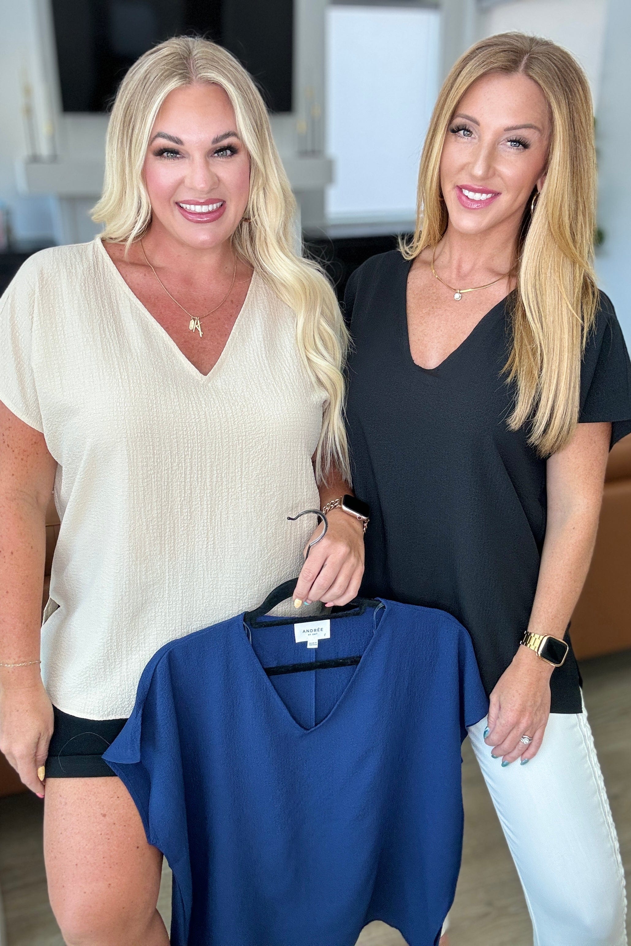 Let Me Be Your Wings V-Neck Top in Navy-Tops-Stay Foxy Boutique, Florissant, Missouri