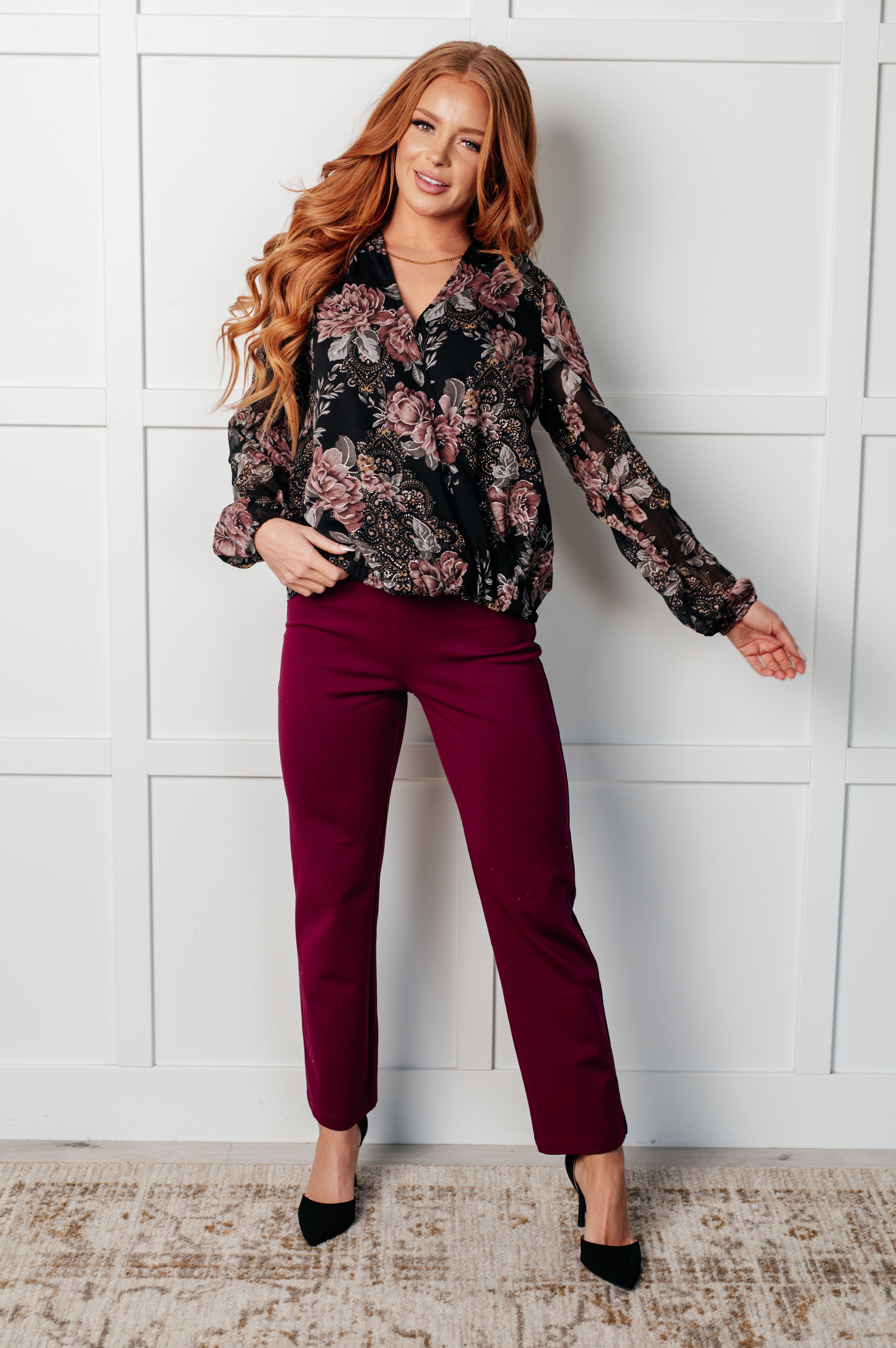 I Wish We Had it All Surplice Floral Blouse-Blouses-Stay Foxy Boutique, Florissant, Missouri