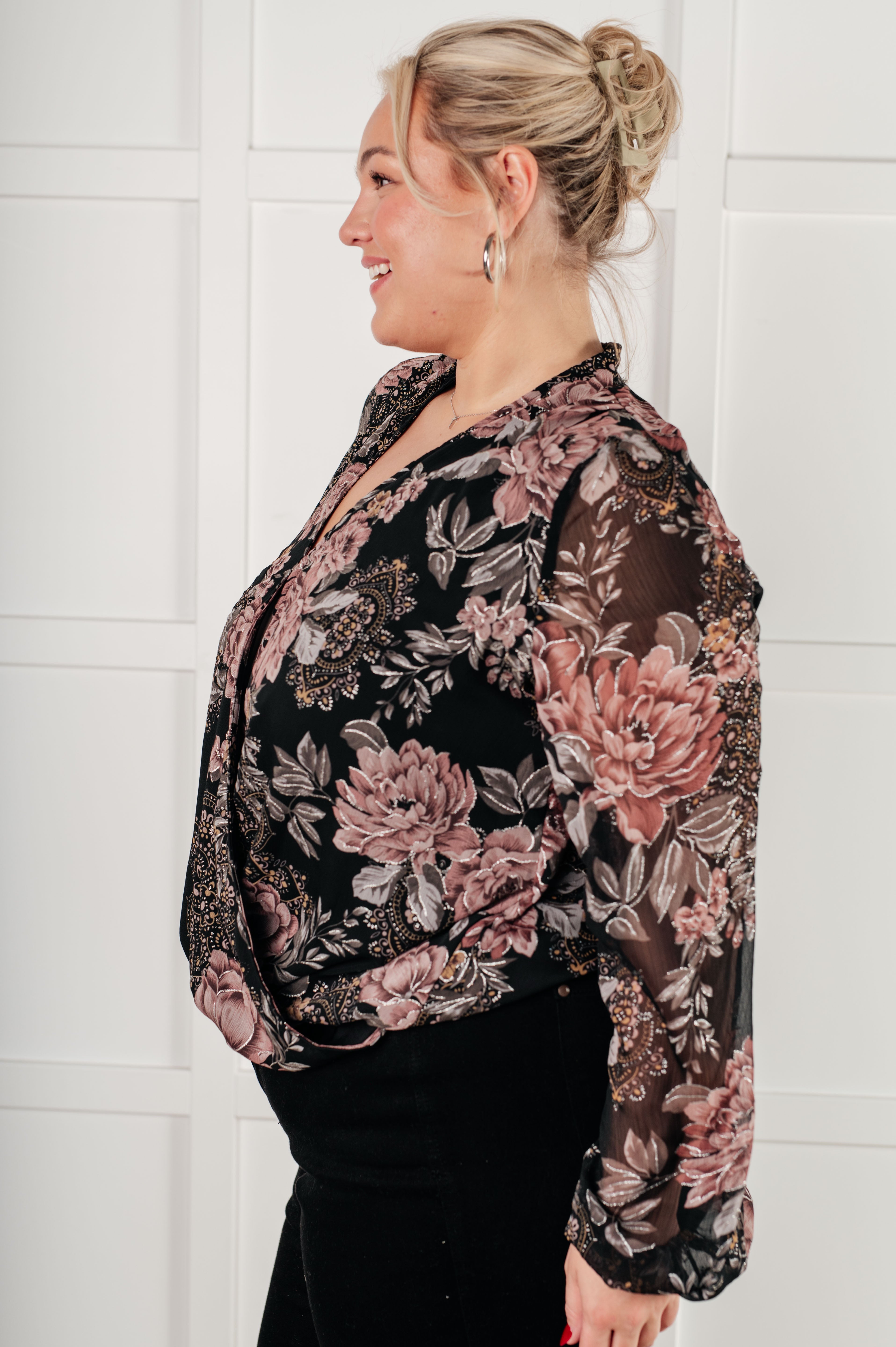 I Wish We Had it All Surplice Floral Blouse-Blouses-Stay Foxy Boutique, Florissant, Missouri