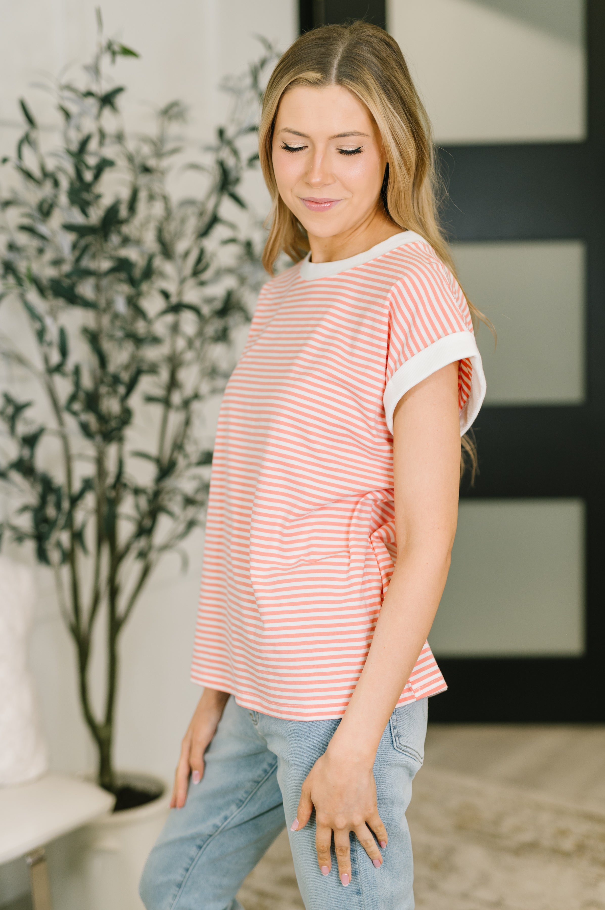 I Wouldn't Mind Short Sleeve Top in Coral-Womens-Stay Foxy Boutique, Florissant, Missouri