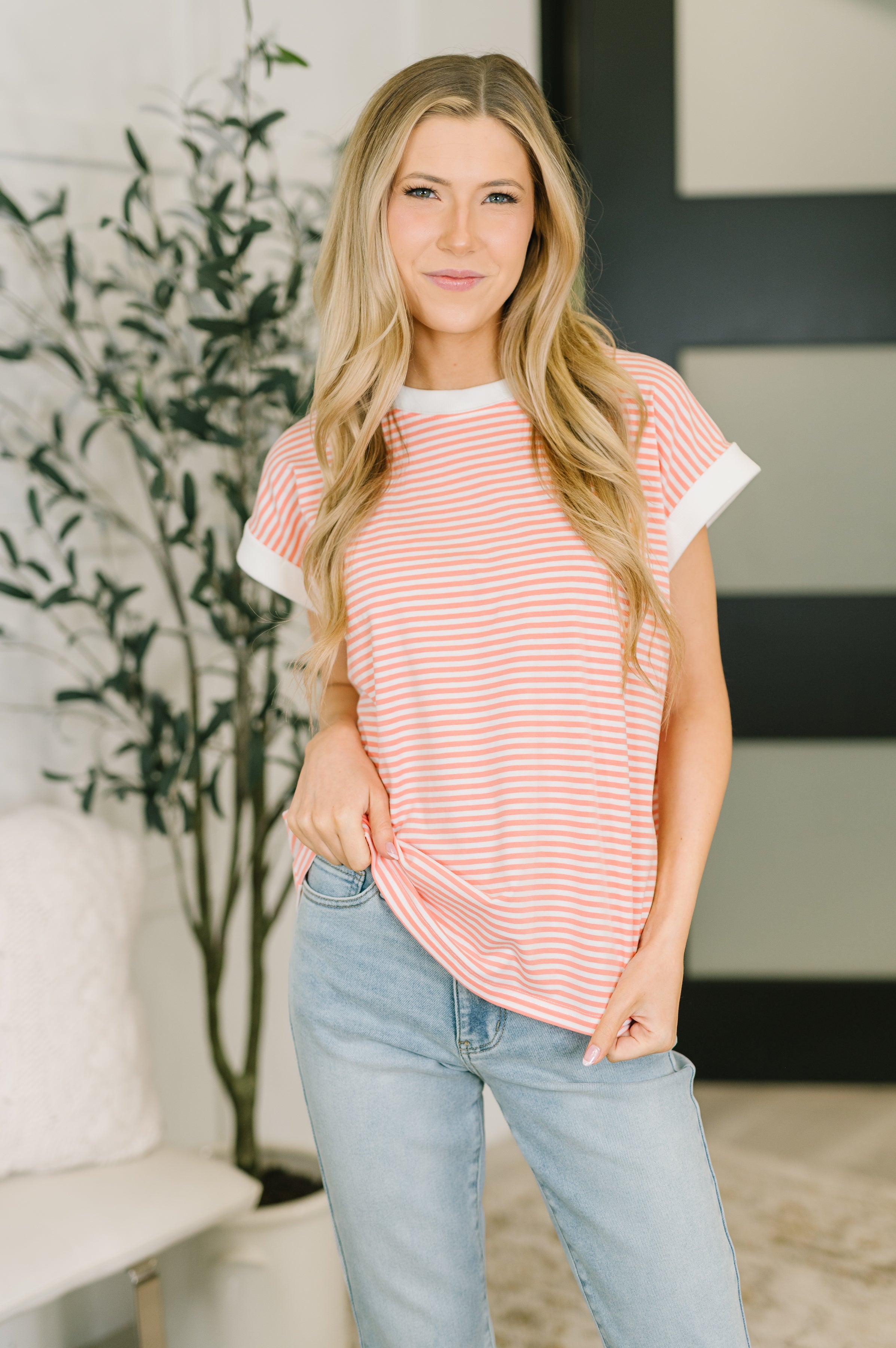 I Wouldn't Mind Short Sleeve Top in Coral-Womens-Stay Foxy Boutique, Florissant, Missouri
