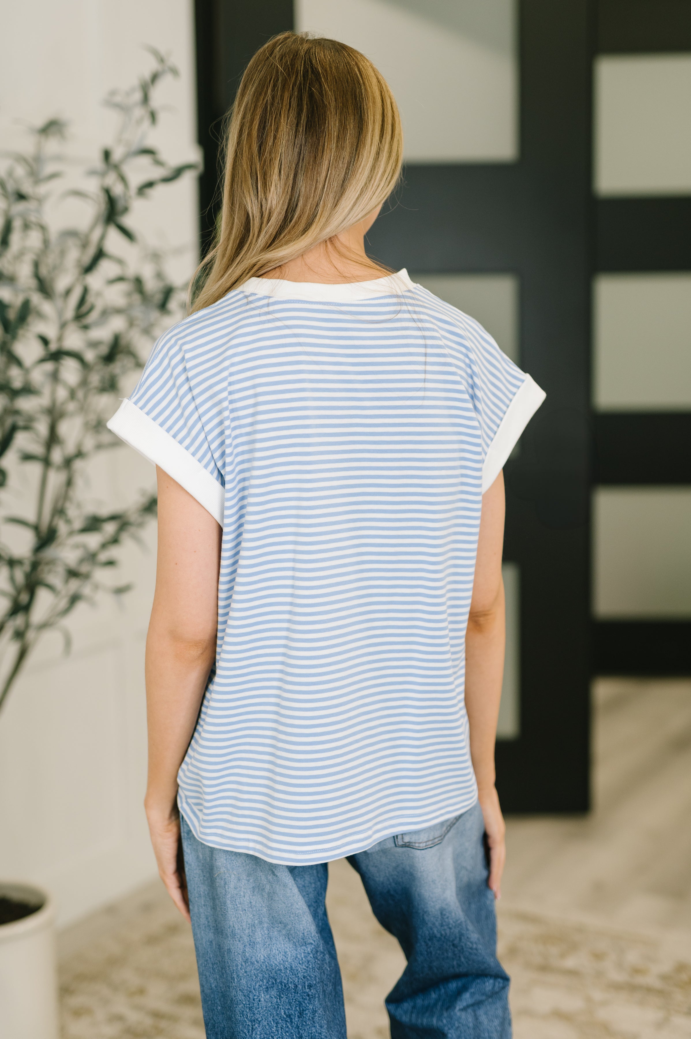 I Wouldn't Mind Short Sleeve Top in Cornflower Blue-Womens-Stay Foxy Boutique, Florissant, Missouri