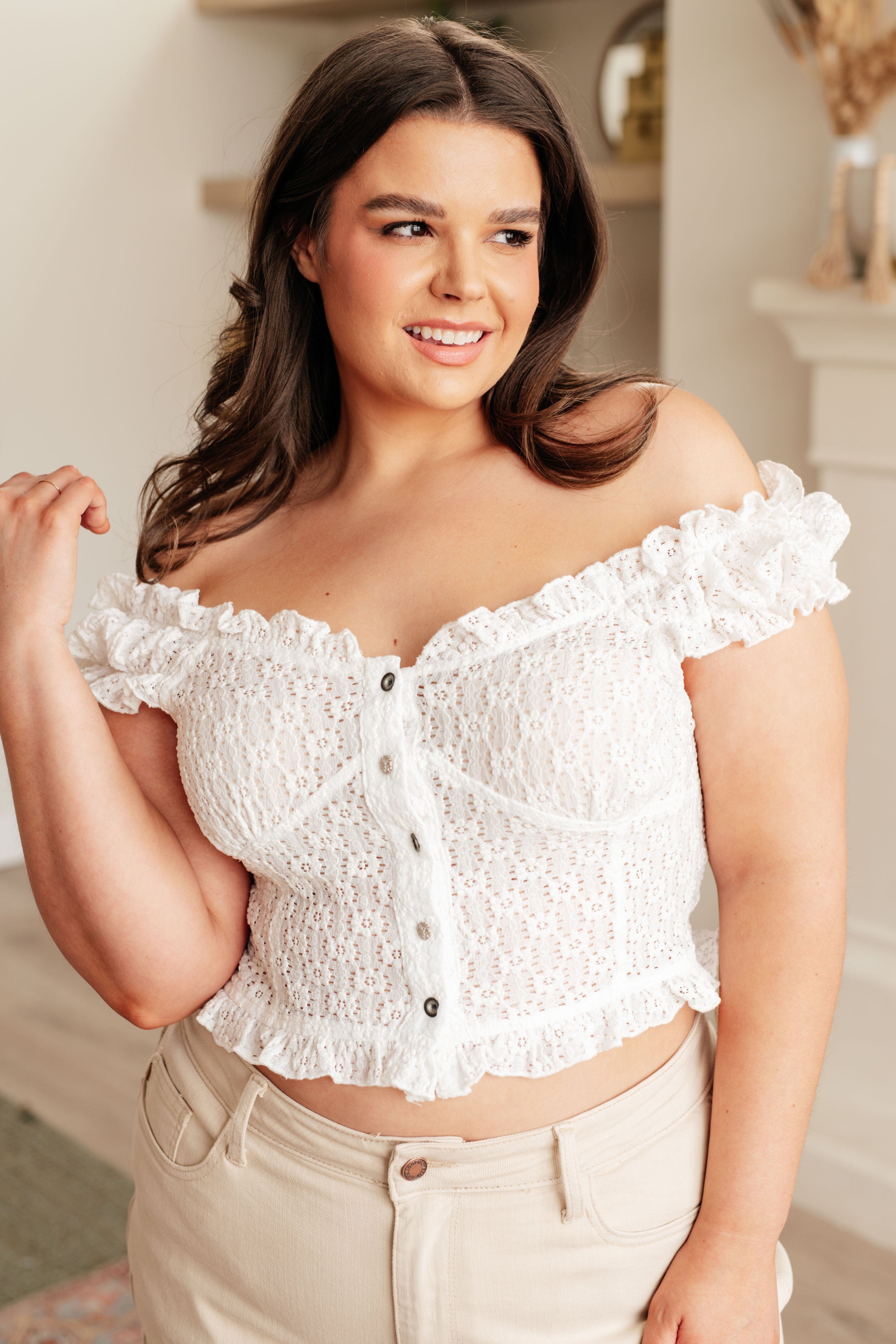 In Fair Verona Button Up Crop in Off White-Tops-Stay Foxy Boutique, Florissant, Missouri