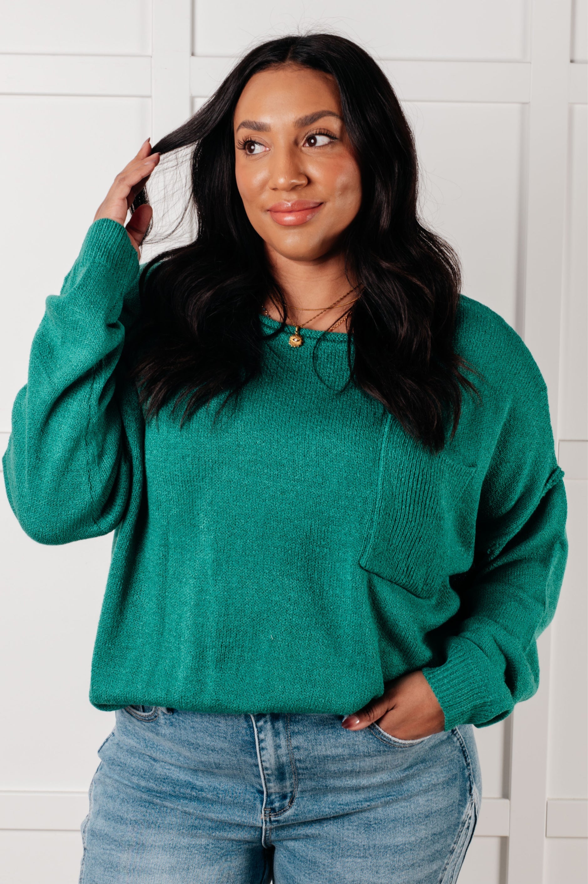 In Stitches Drop Shoulder Sweater-Tops-Stay Foxy Boutique, Florissant, Missouri