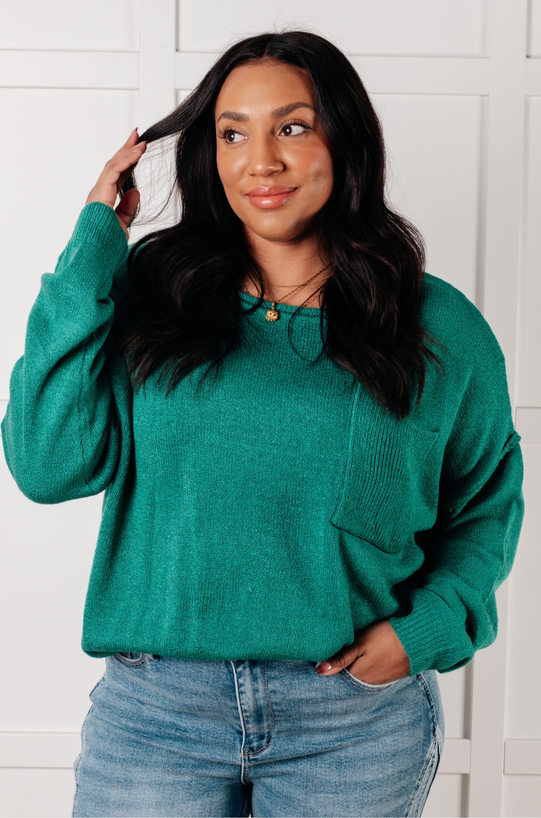 In Stitches Drop Shoulder Sweater-Tops-Stay Foxy Boutique, Florissant, Missouri