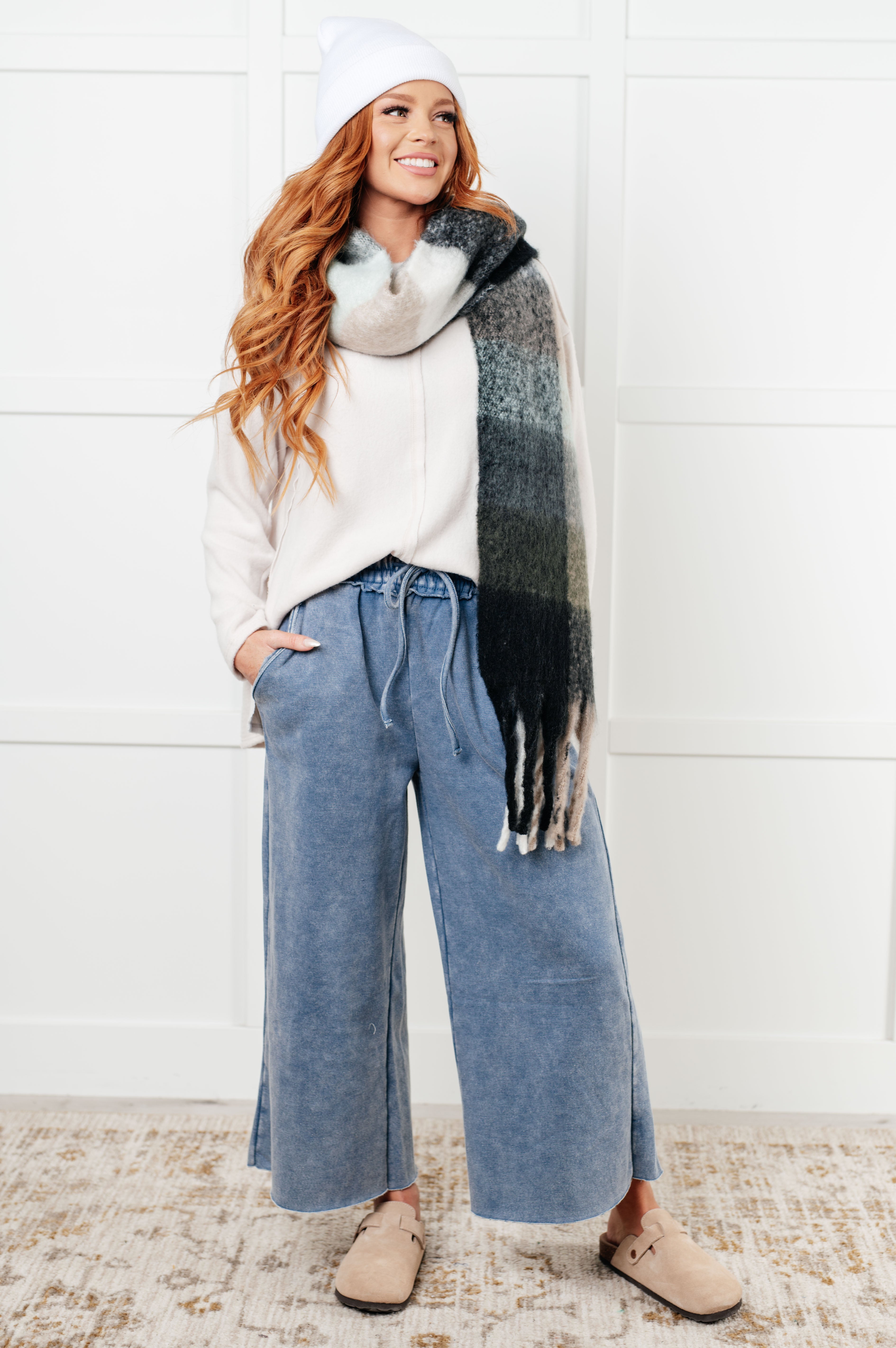 Wanderlust Wrap Oversized Plaid Fringe Scarf in Grey and Jade-Accessories-Stay Foxy Boutique, Florissant, Missouri