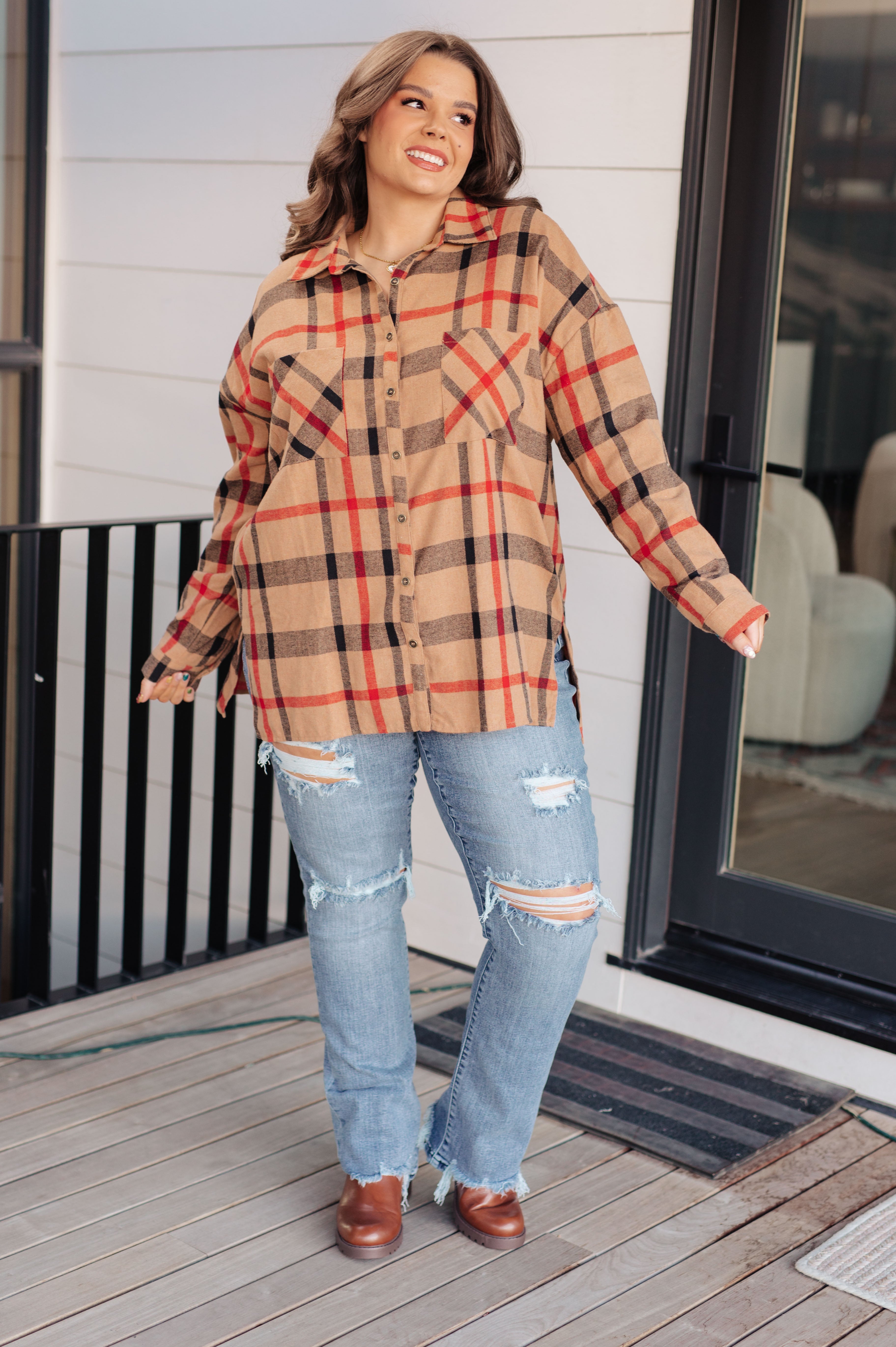 Is It Really Oversized Plaid Button Up-Tops-Stay Foxy Boutique, Florissant, Missouri